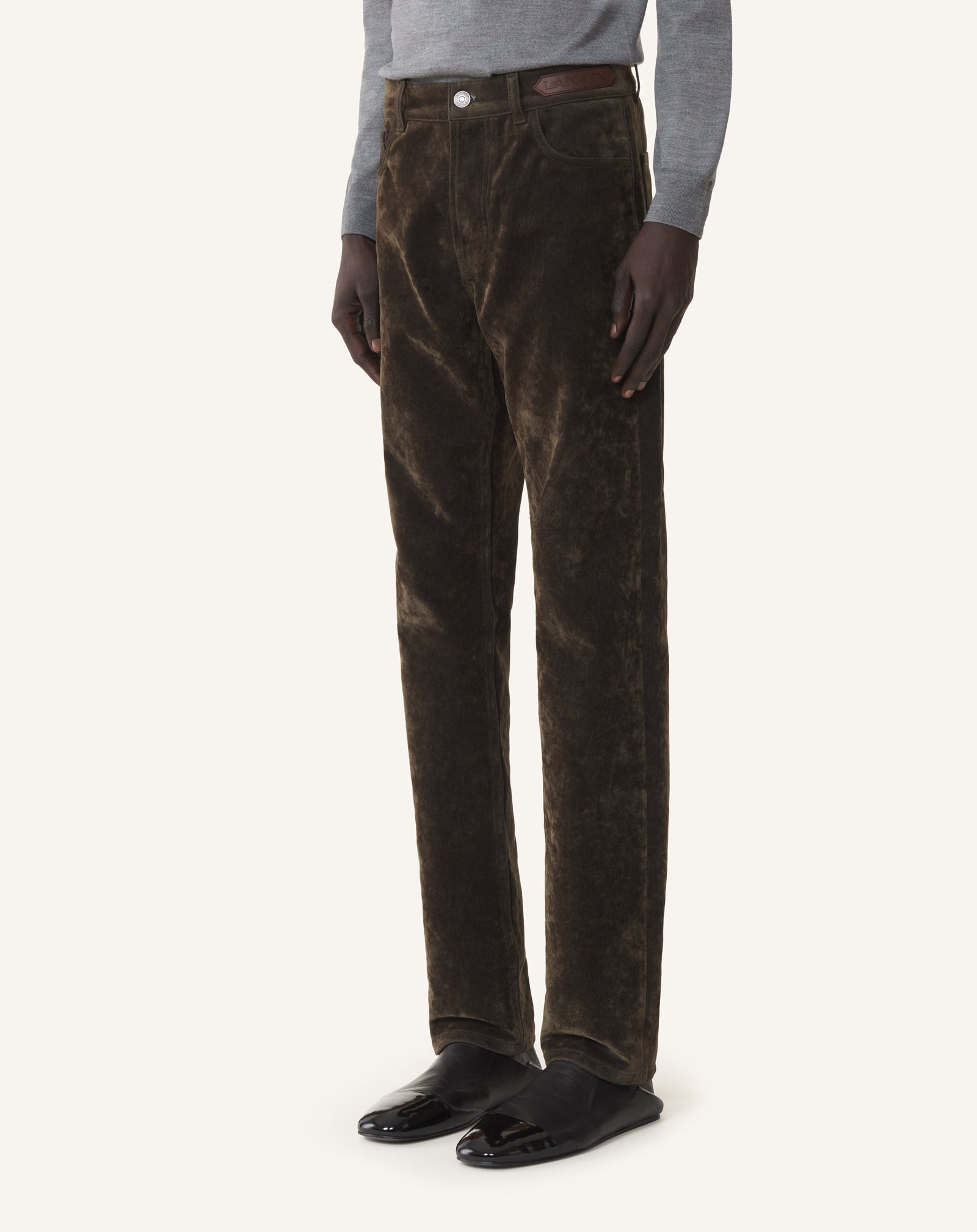 GREEN STRAIGHT-LEG TROUSERS IN VELVET DENIM