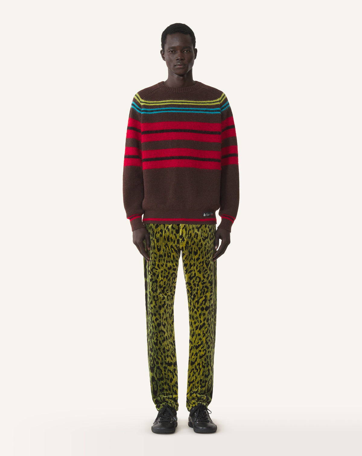 GREEN BEVILACQUA STRAIGHT-LEG TROUSERS IN LEOPARD VELVET