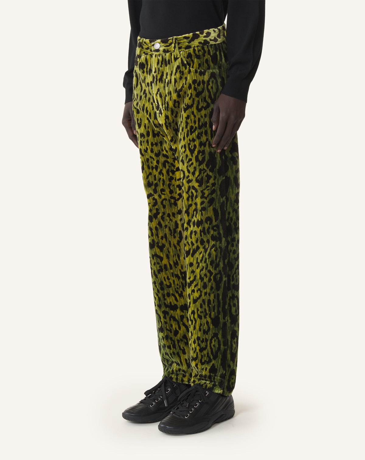 GREEN BEVILACQUA STRAIGHT-LEG TROUSERS IN LEOPARD VELVET