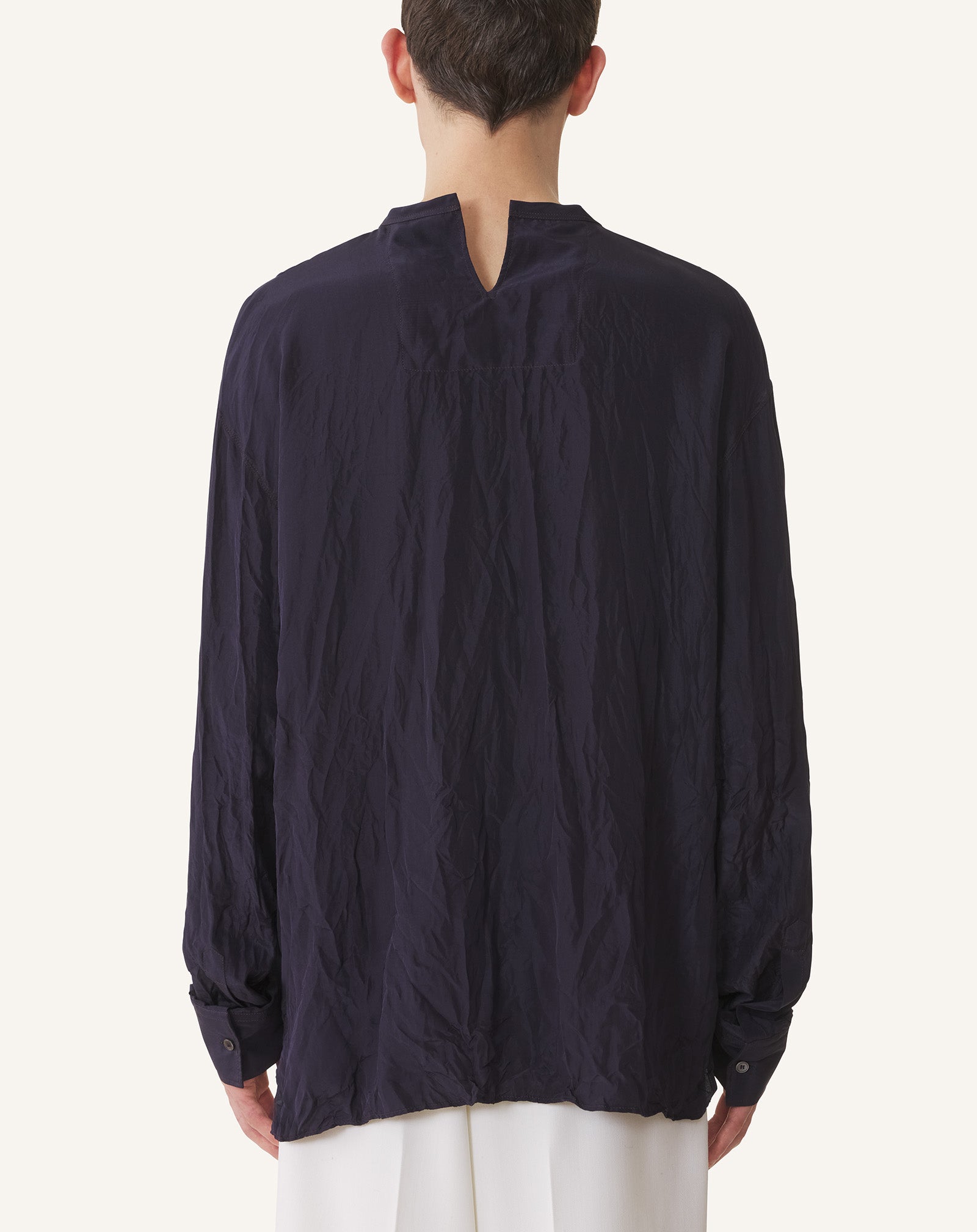 BLUE PLEATED SILK TOP