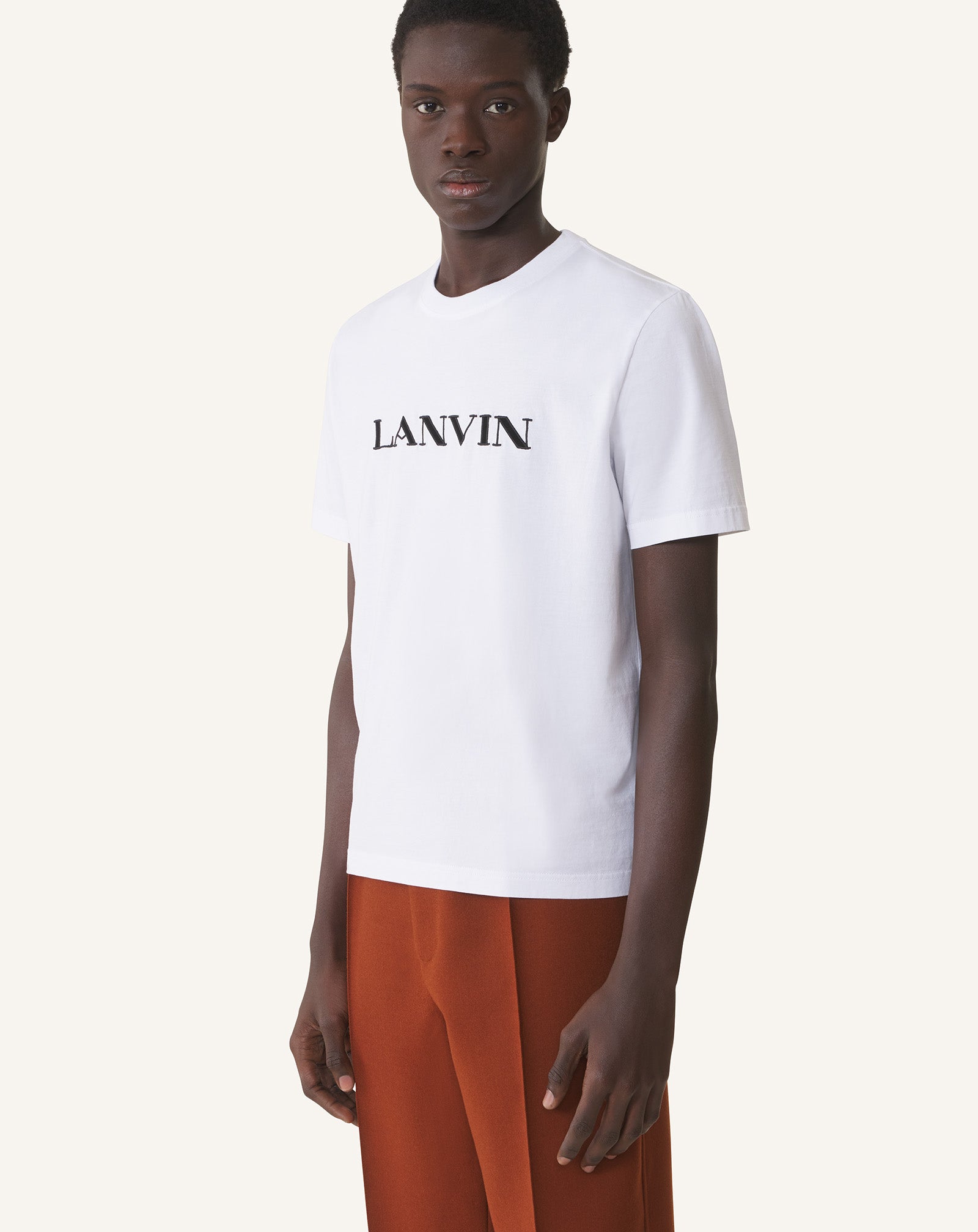 WHITE LANVIN EMBROIDERED COTTON T-SHIRT