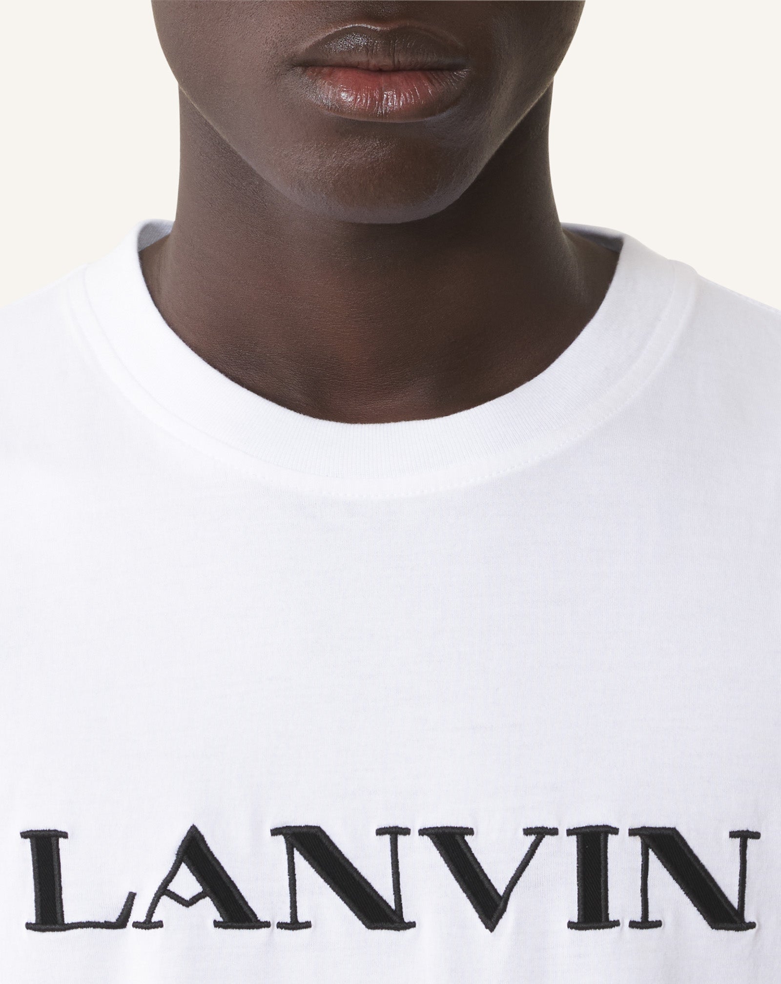WHITE LANVIN EMBROIDERED COTTON T-SHIRT