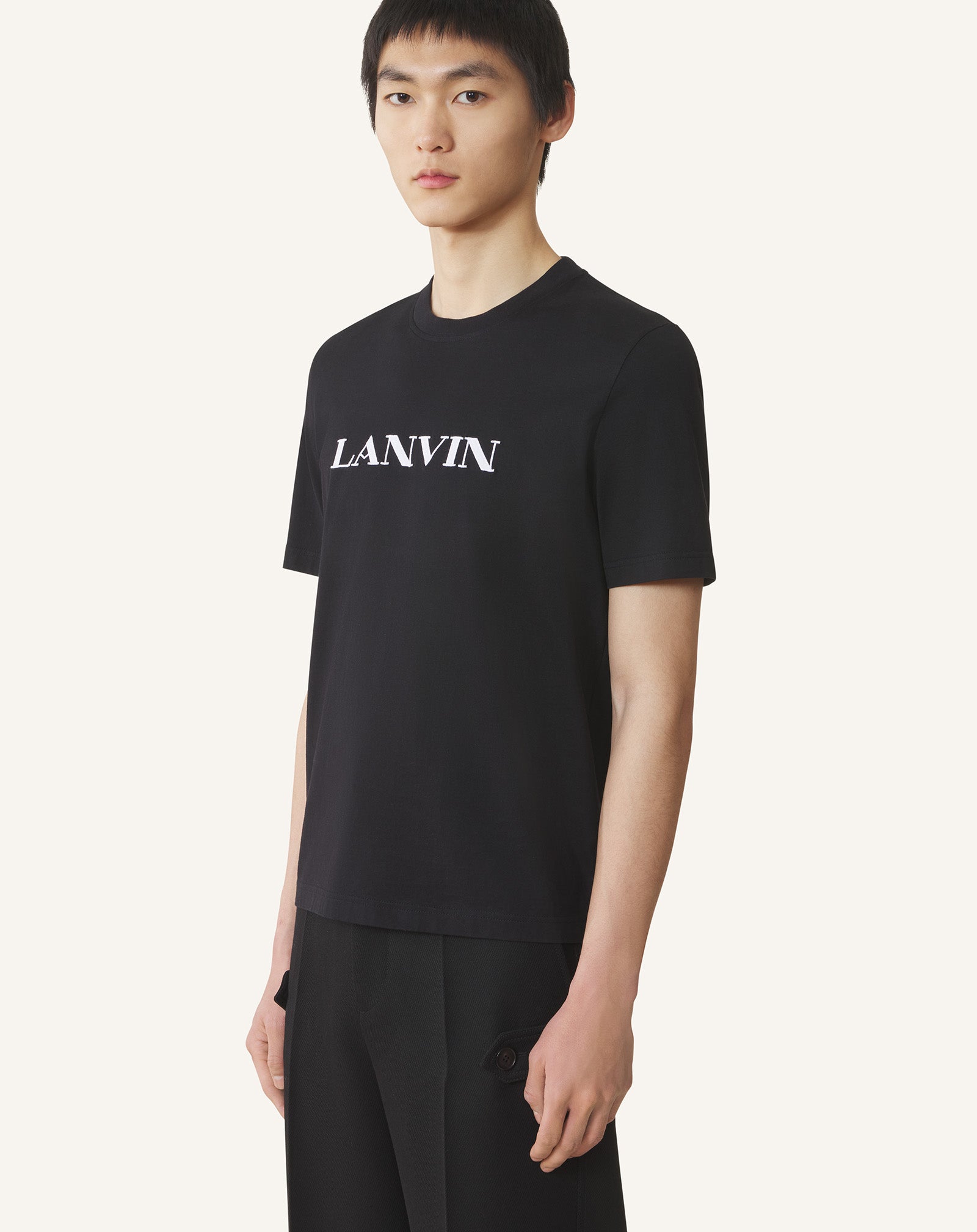 BLACK LANVIN EMBROIDERED COTTON T-SHIRT
