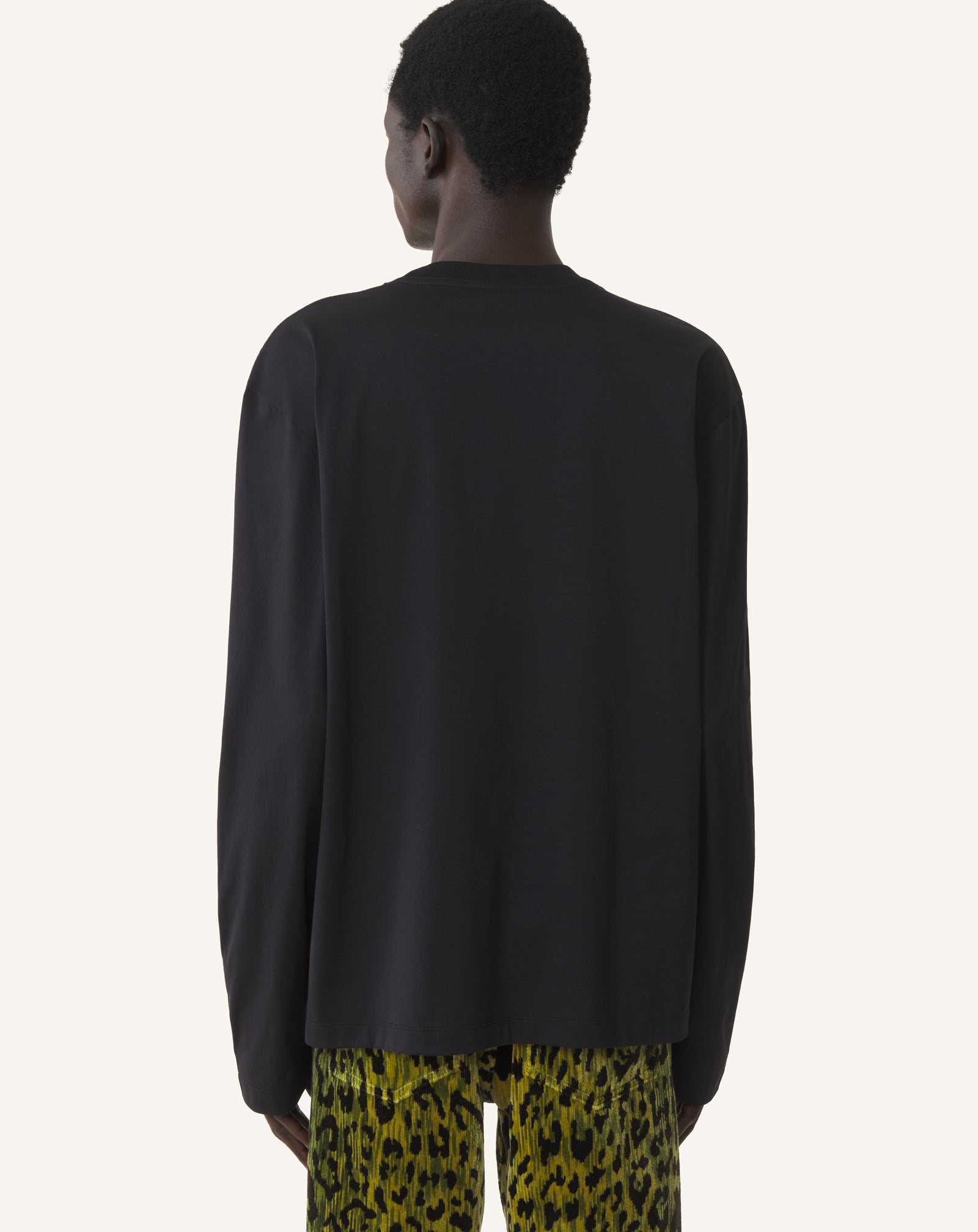 BLACK LONG SLEEVED COTTON T-SHIRT WITH  FLOCKED MOTHER AND CHILD MOTIF