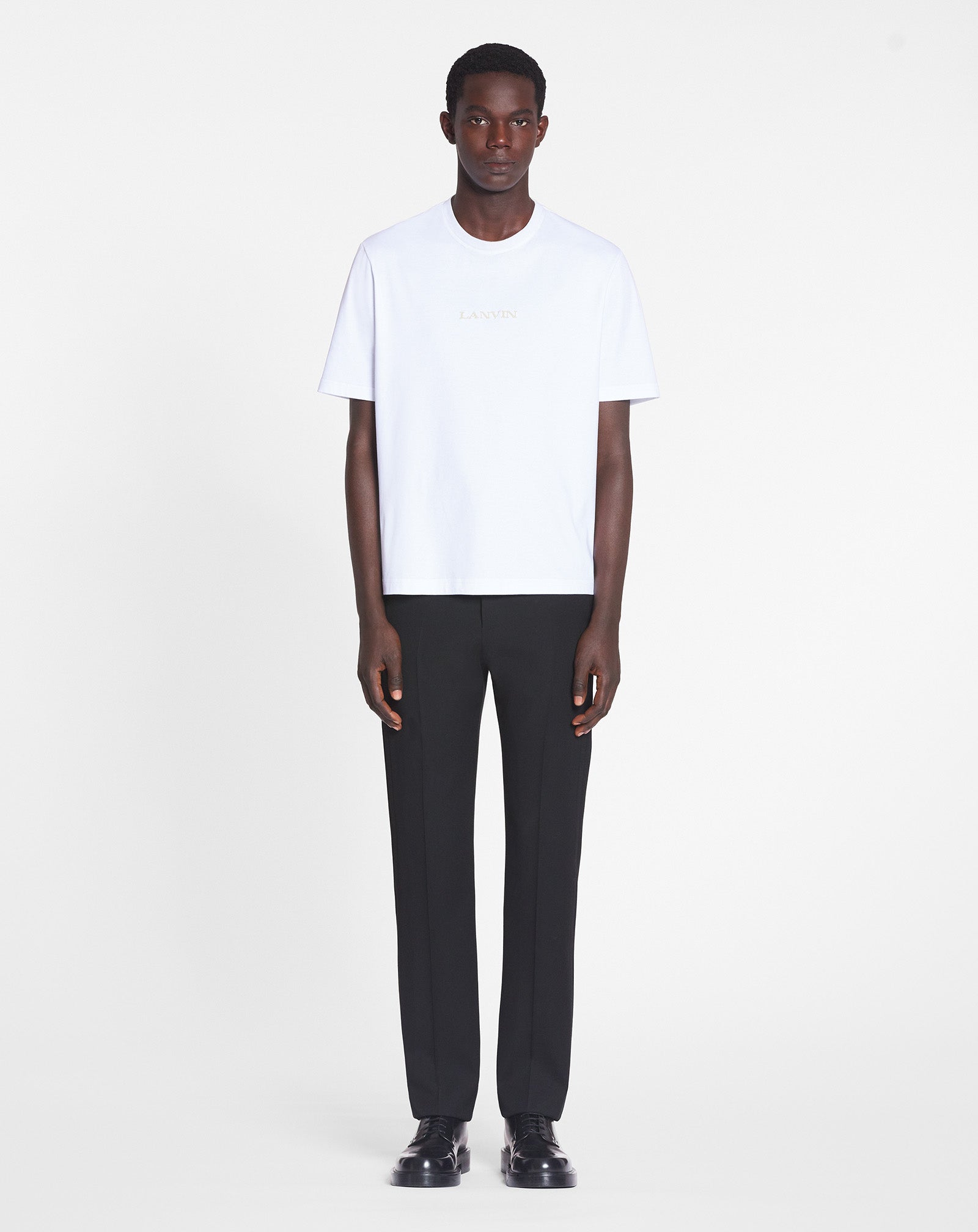 WHITE LANVIN EMBROIDERED T-SHIRT