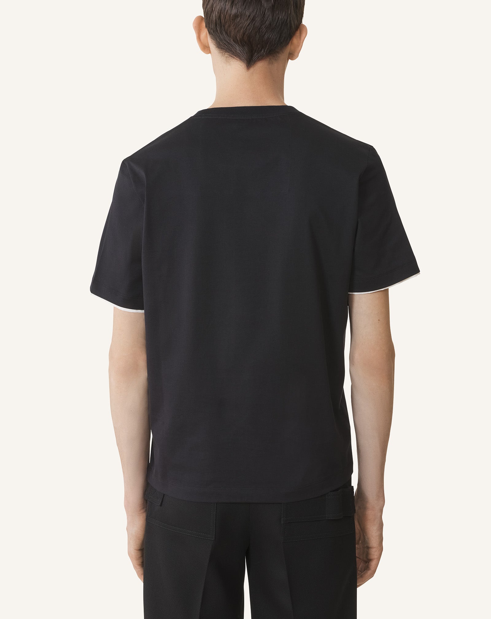 BLACK COTTON T-SHIRT WITH SILK DETAIL
