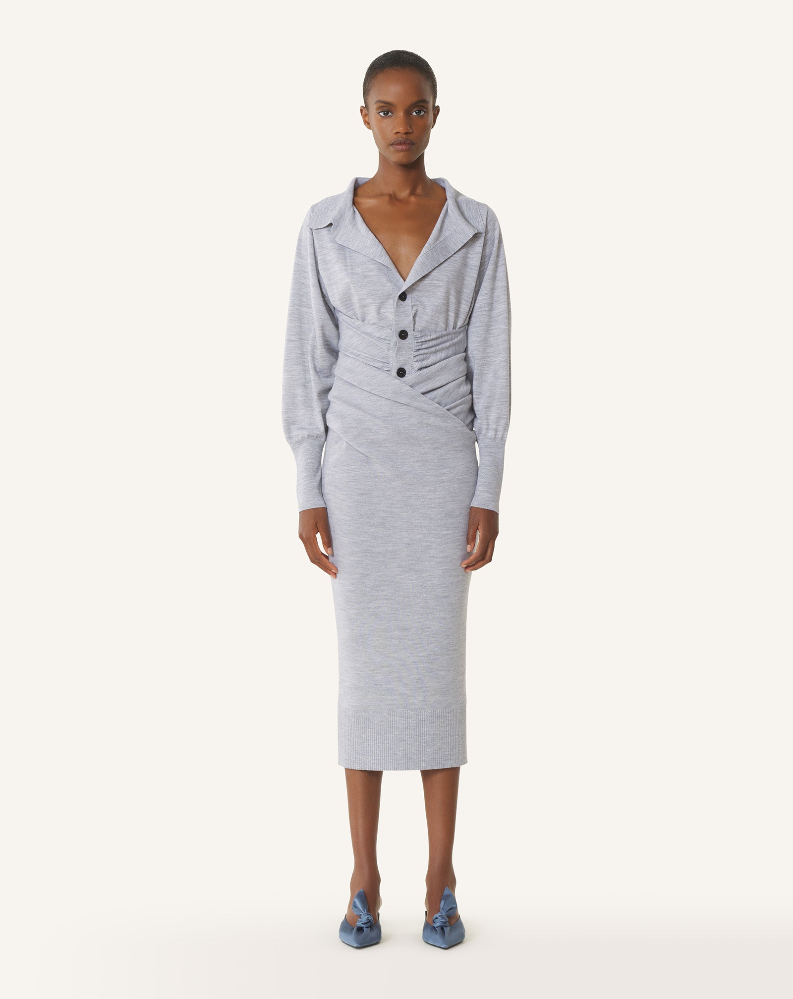 BLACK DRAPED WOOL CARDIGAN