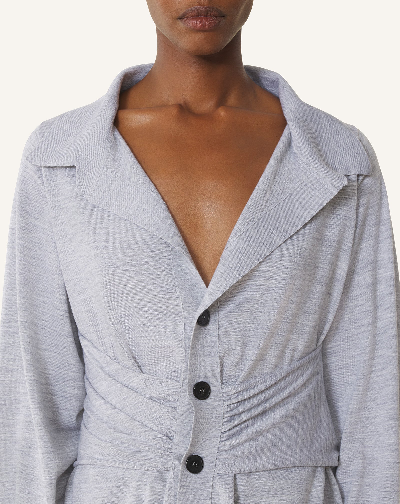 BLACK DRAPED WOOL CARDIGAN