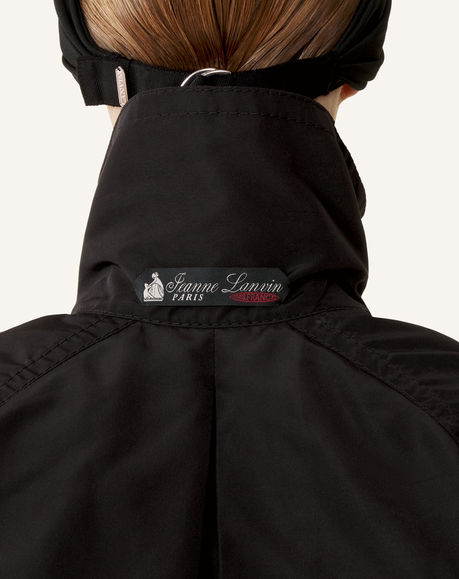 BLACK BI-MATERIAL TRENCH COAT IN SILK FAILLE AND CHARMEUSE FABRIC