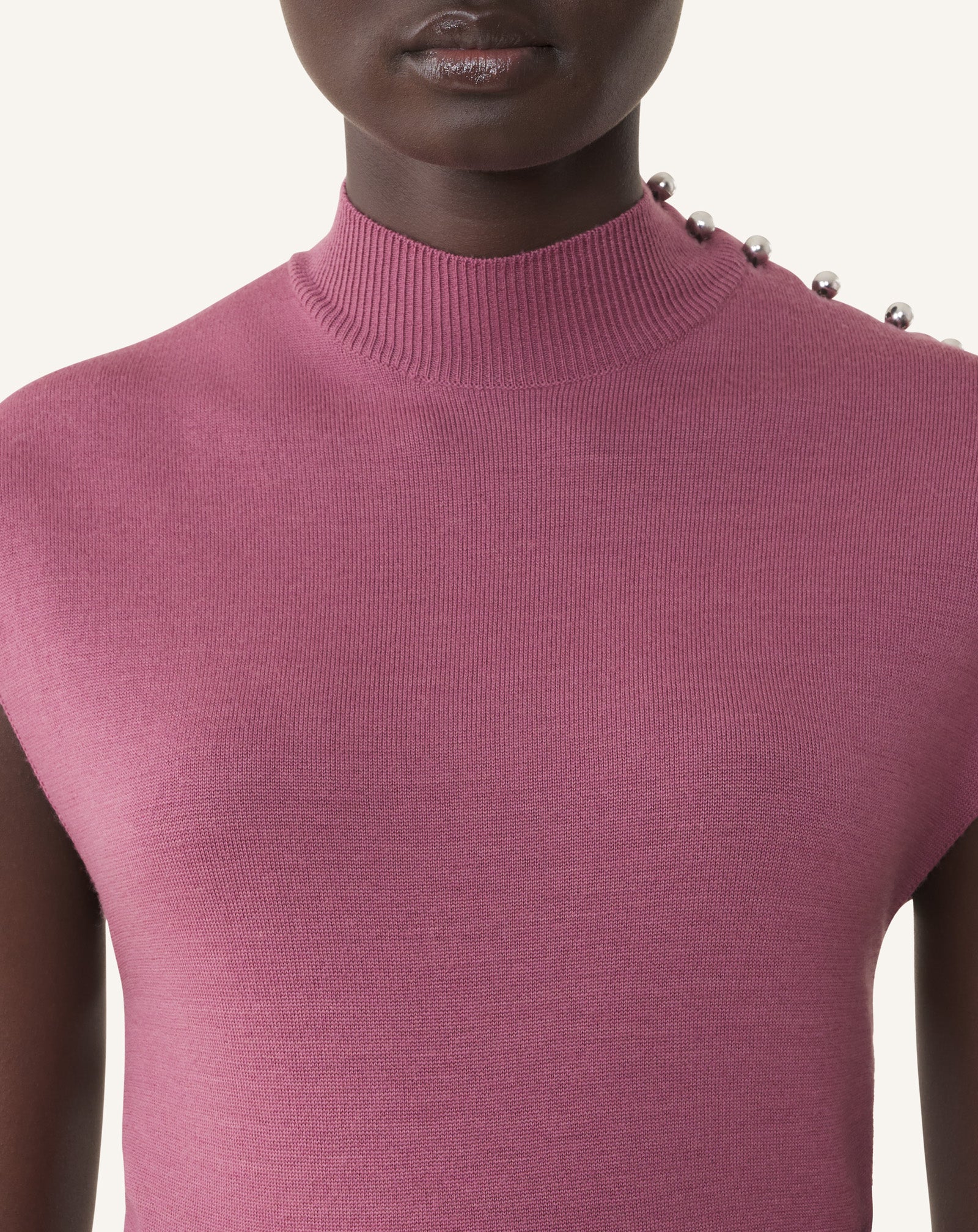 PINK DRAPED HIGH COLLAR DRESS IN WOOL
