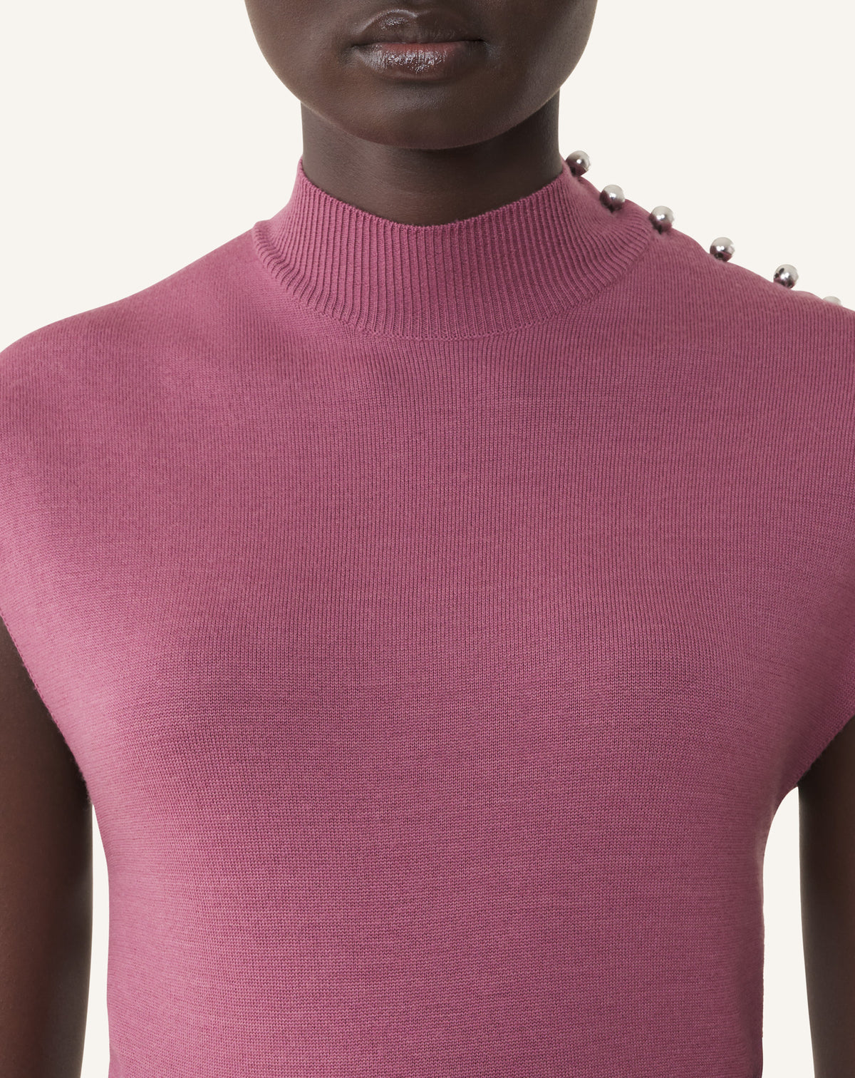 PINK DRAPED HIGH COLLAR DRESS IN WOOL