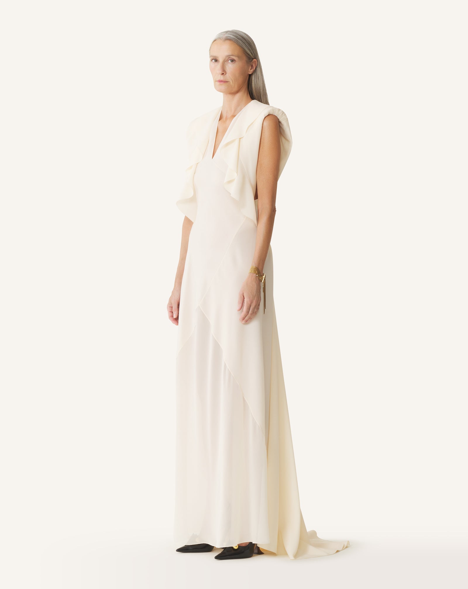 WHITE LONG DRESS IN SILK GEORGETTE