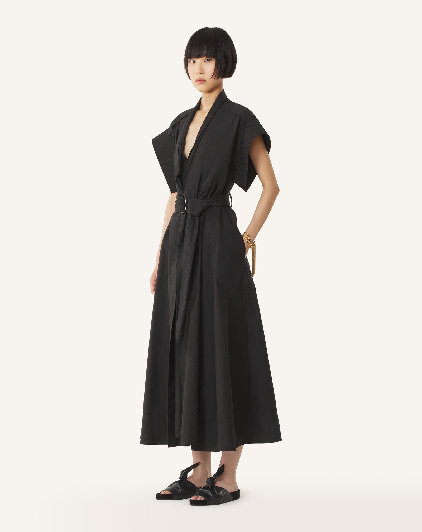 BLACK FLARED DRESS IN COTTON POPLIN