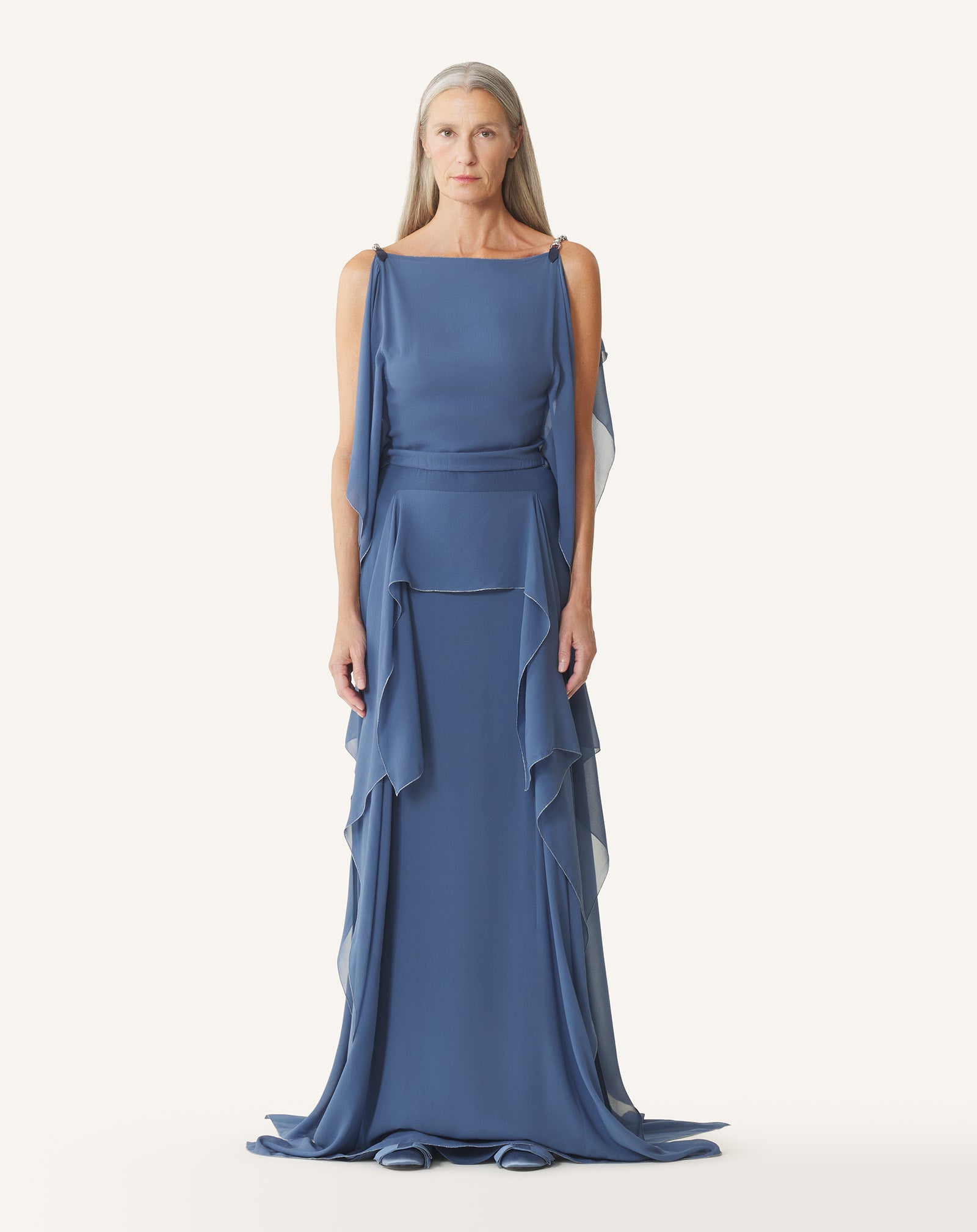 BLUE MAXI DRESS IN SILK GEORGETTE
