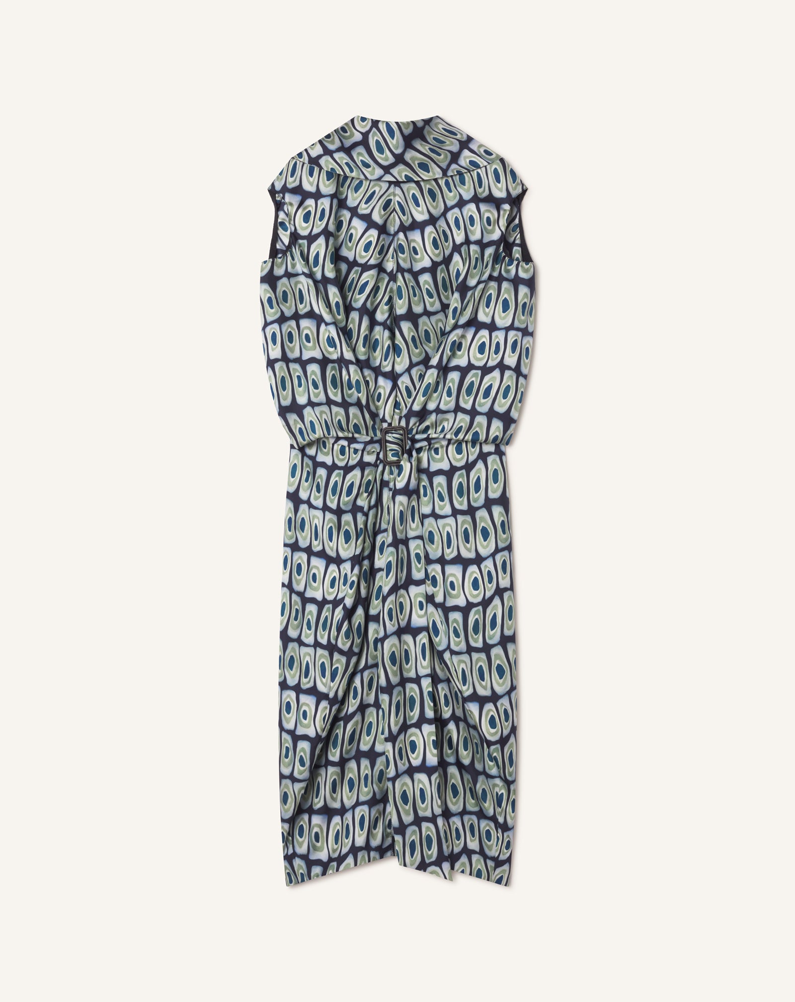 GREEN PRINTED CAPE DRESS IN SILK