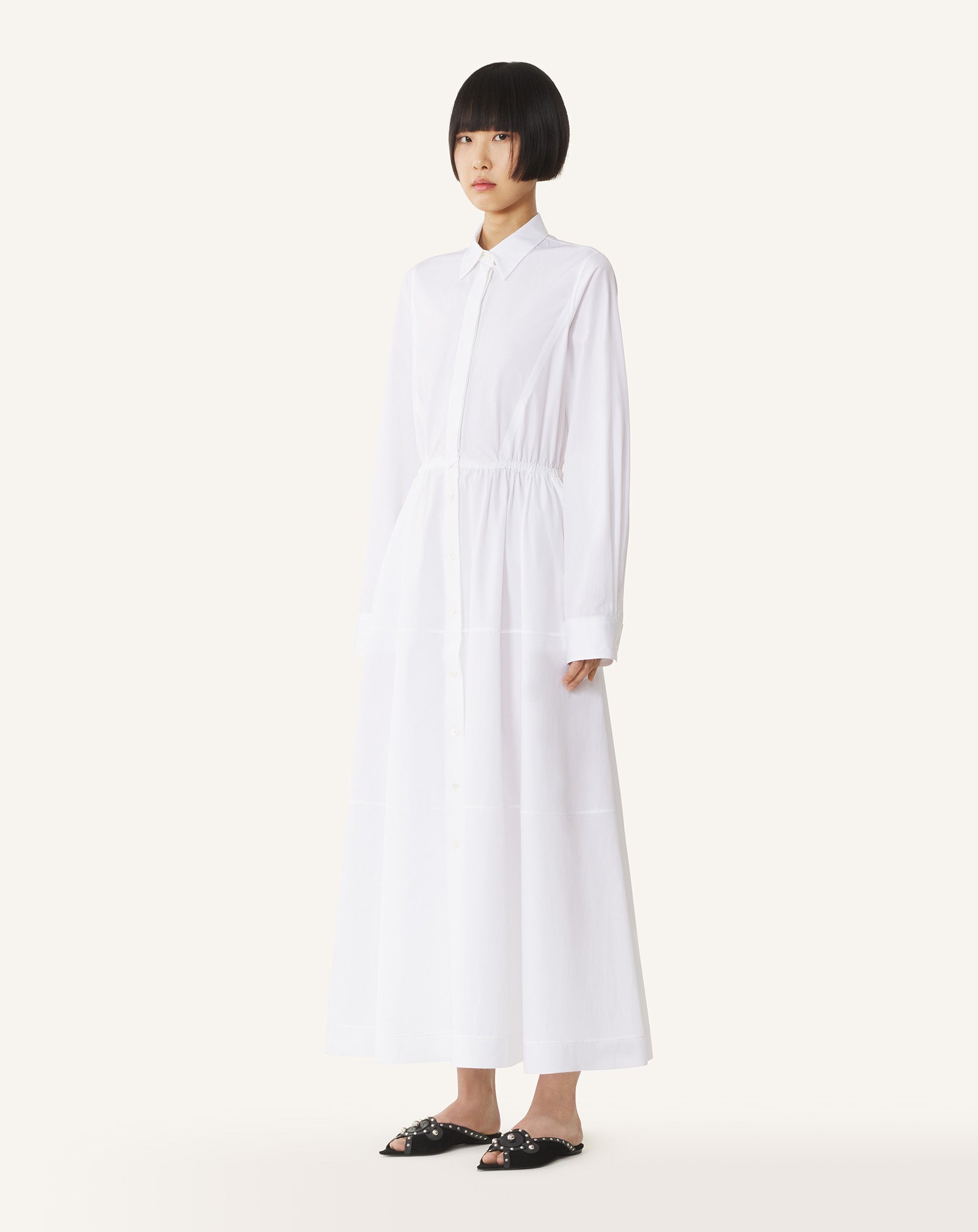 WHITE COTTON POPLIN SHIRT DRESS