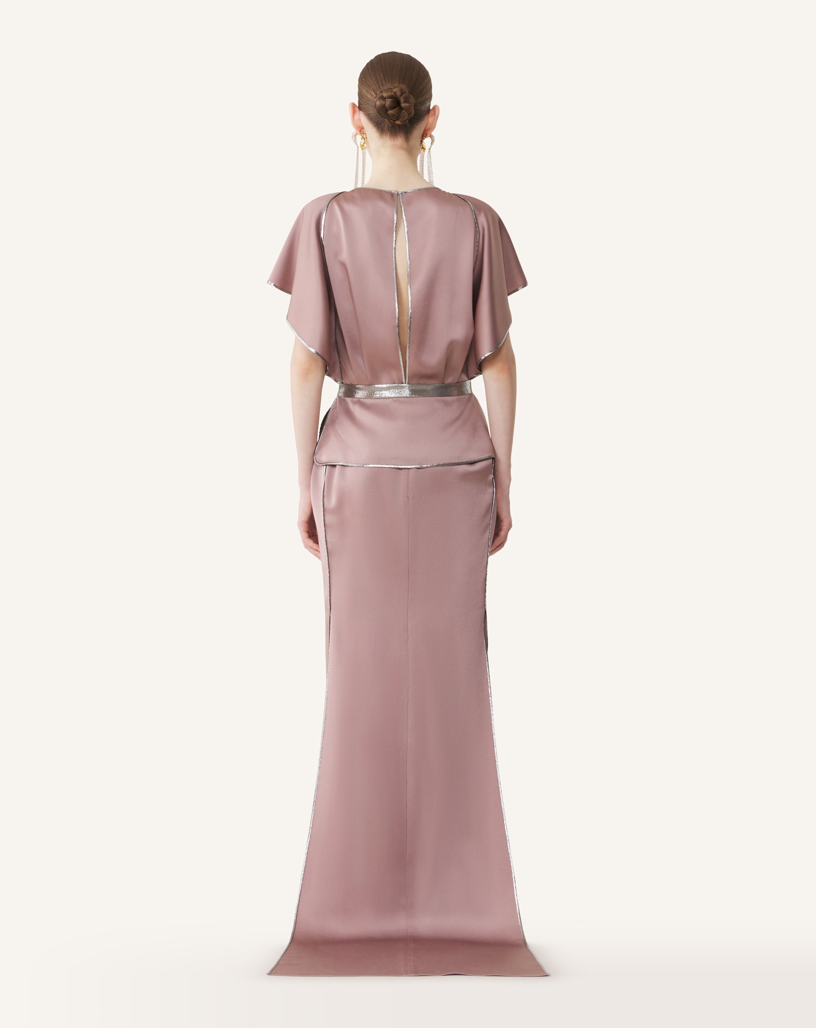 PINK LONG SATIN DRESS WITH BASQUE