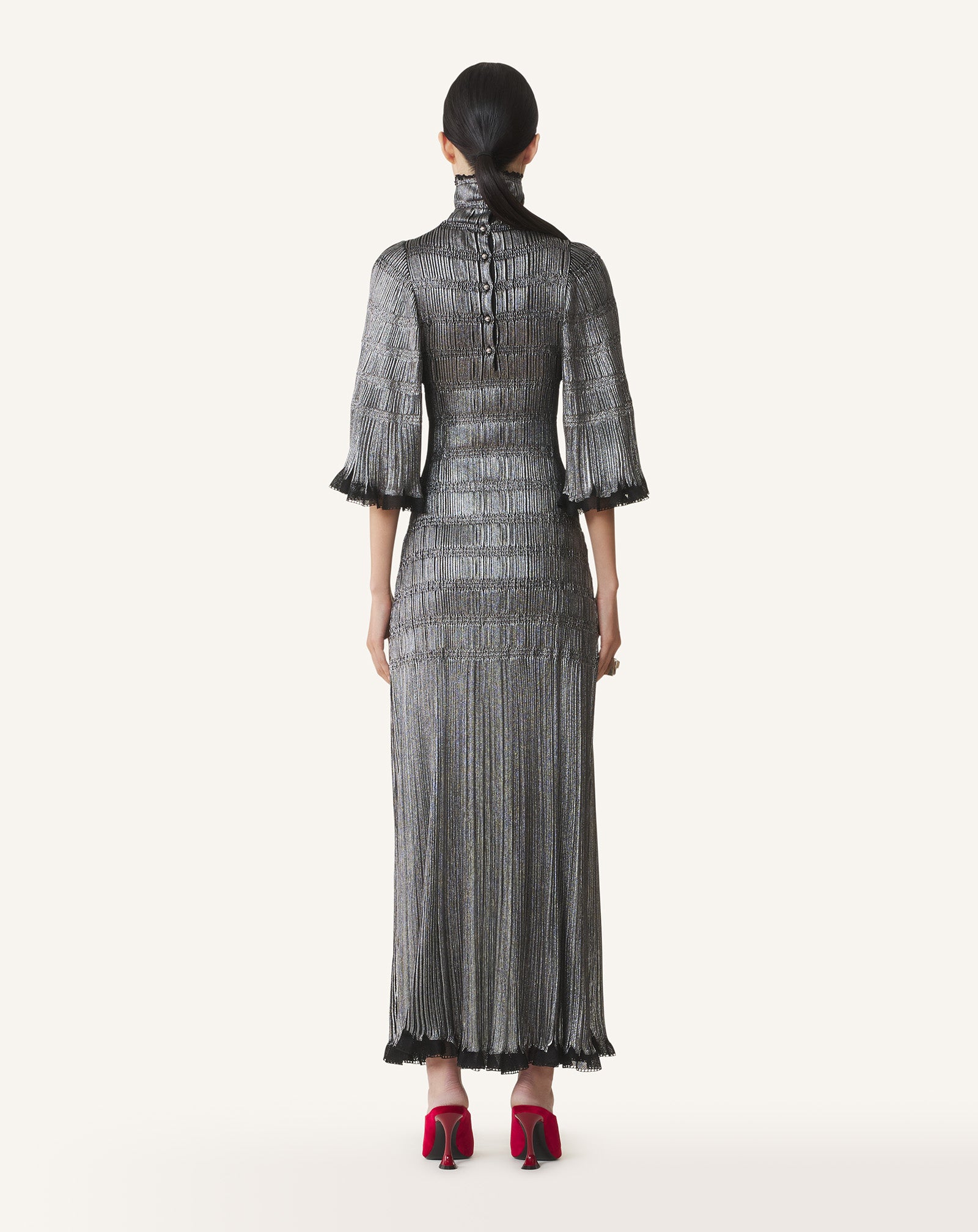 BLACK MIDI DRESS IN METALLIC VISCOSE