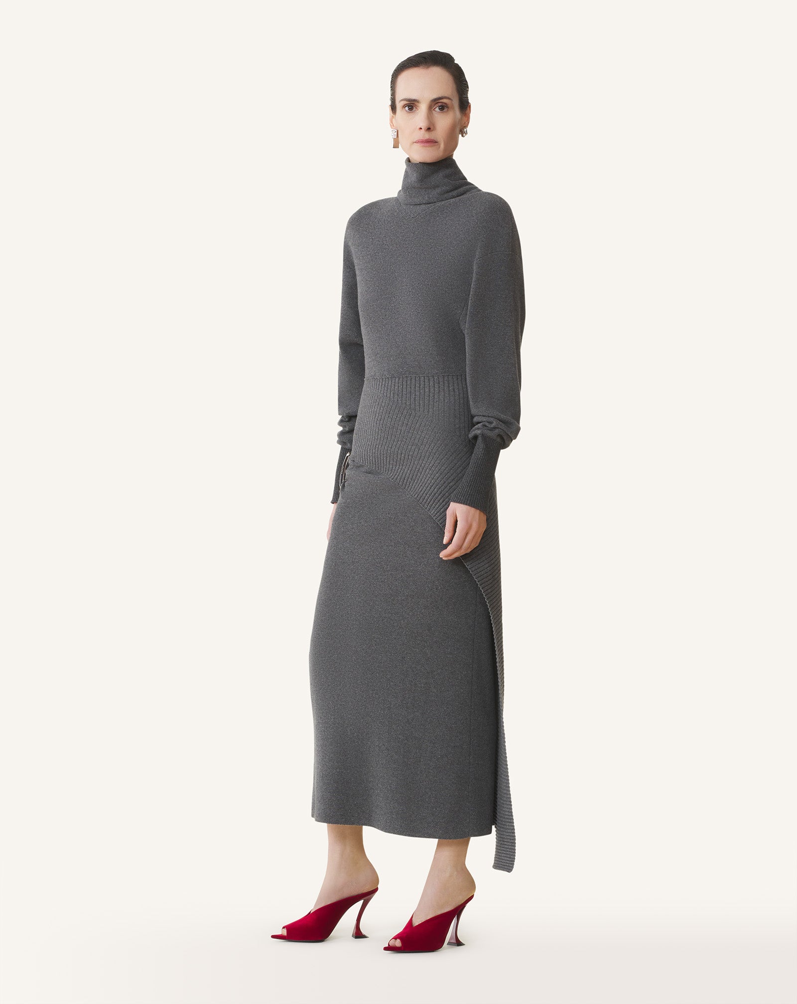 GREY WOOL AND CASHMERE MIDI DRESS