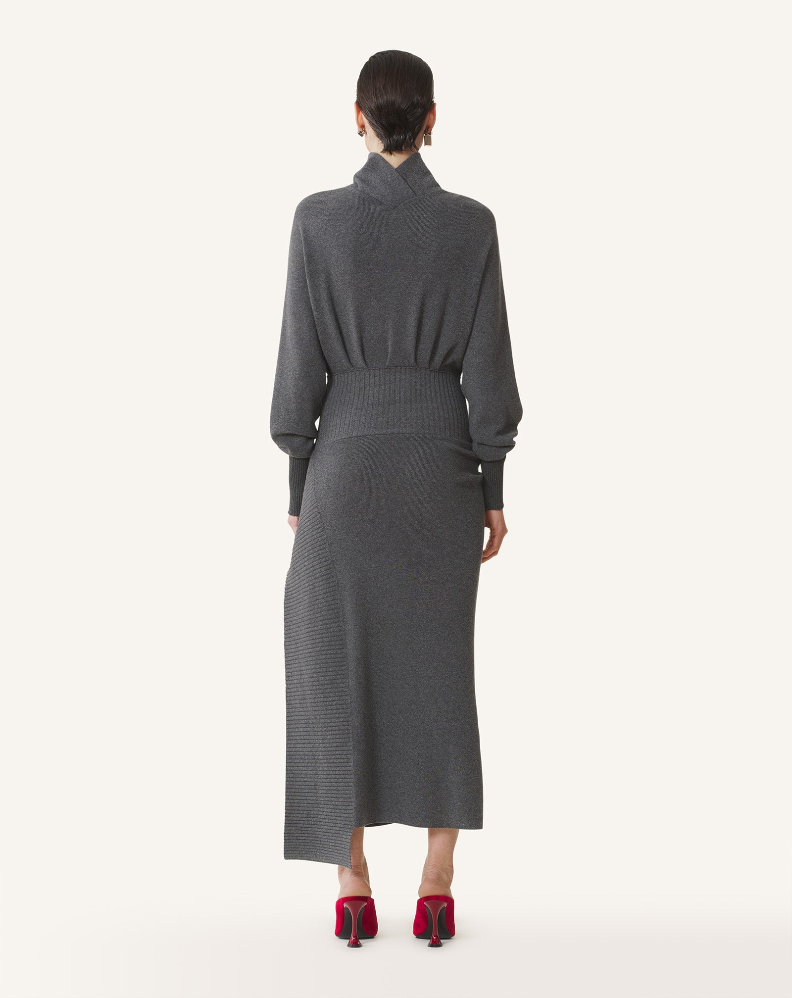 GREY WOOL AND CASHMERE MIDI DRESS
