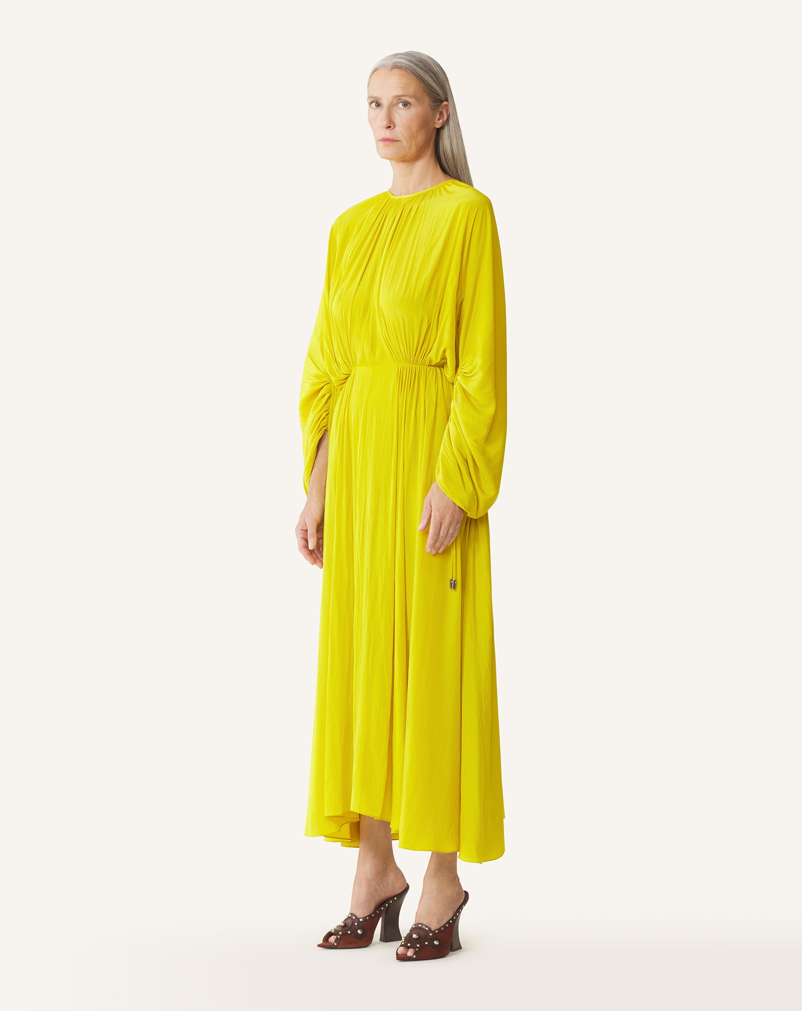 YELLOW FITTED CHARMEUSE DRESS