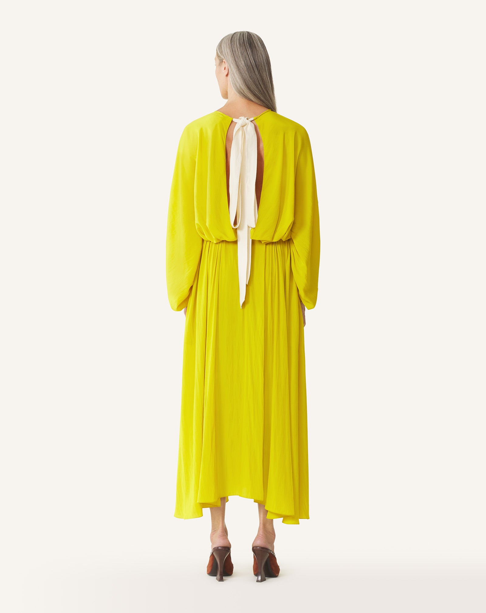 YELLOW FITTED CHARMEUSE DRESS