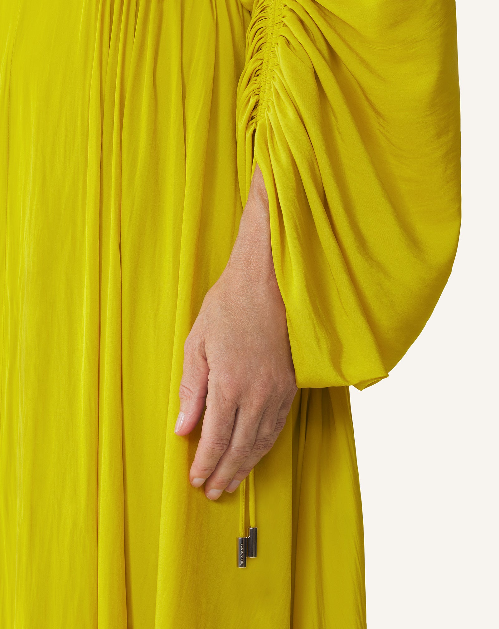 YELLOW FITTED CHARMEUSE DRESS