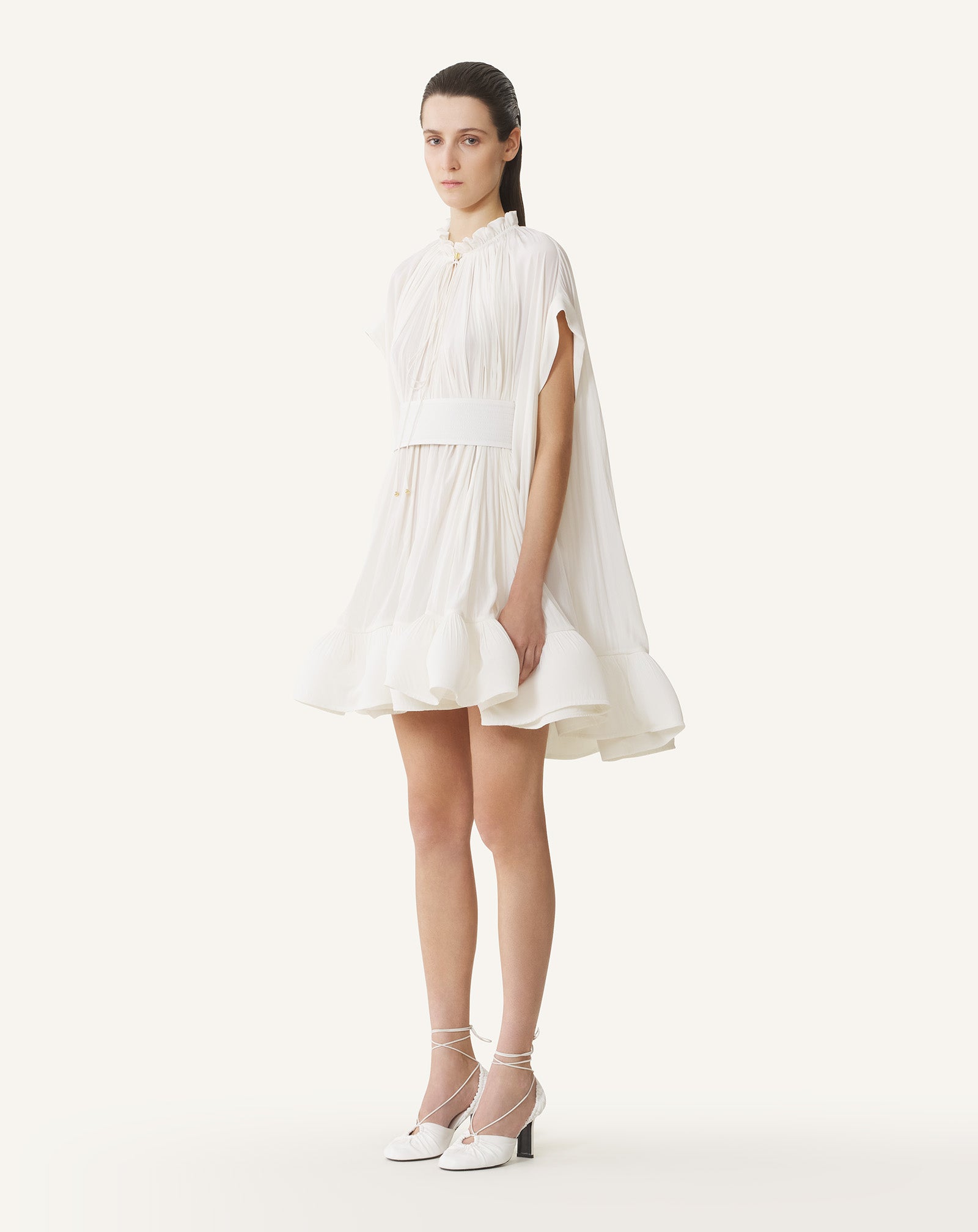 WHITE SHORT CHARMEUSE DRESS