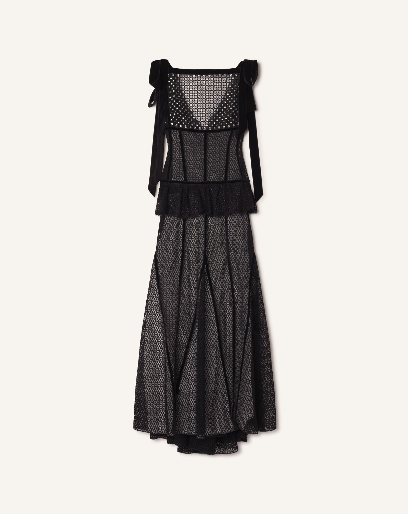 BLACK EMBROIDERED LACE HALTER DRESS
