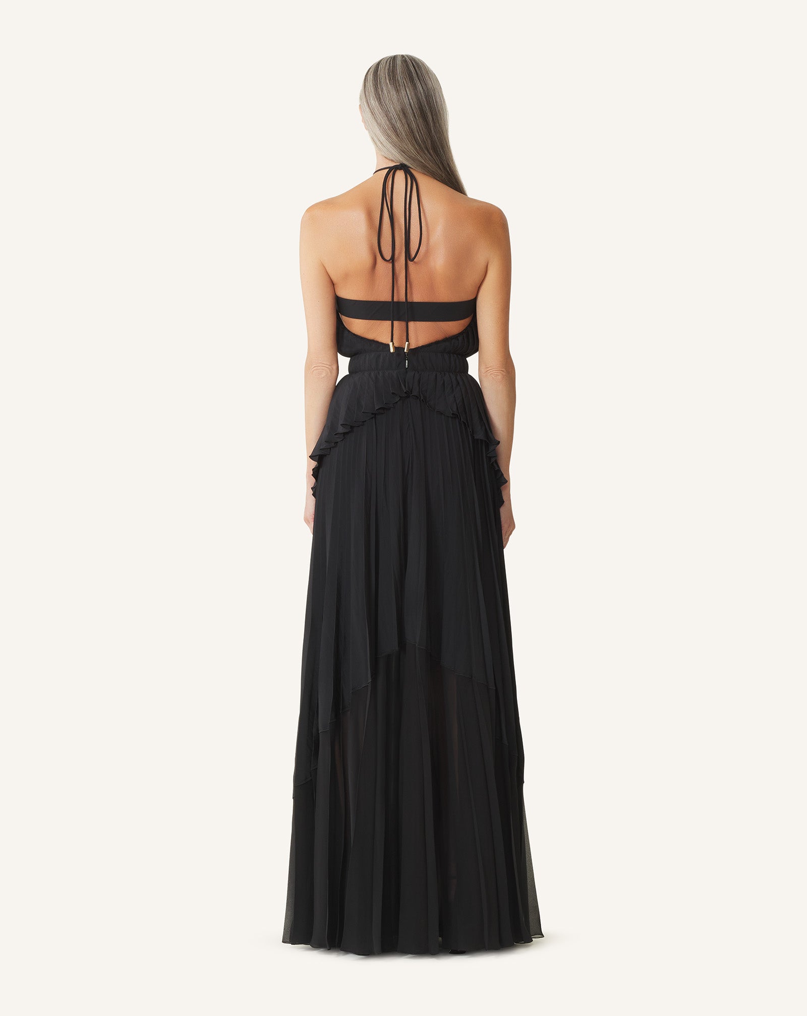 BLACK EMBROIDERED DRESS IN SILK AND CHARMEUSE