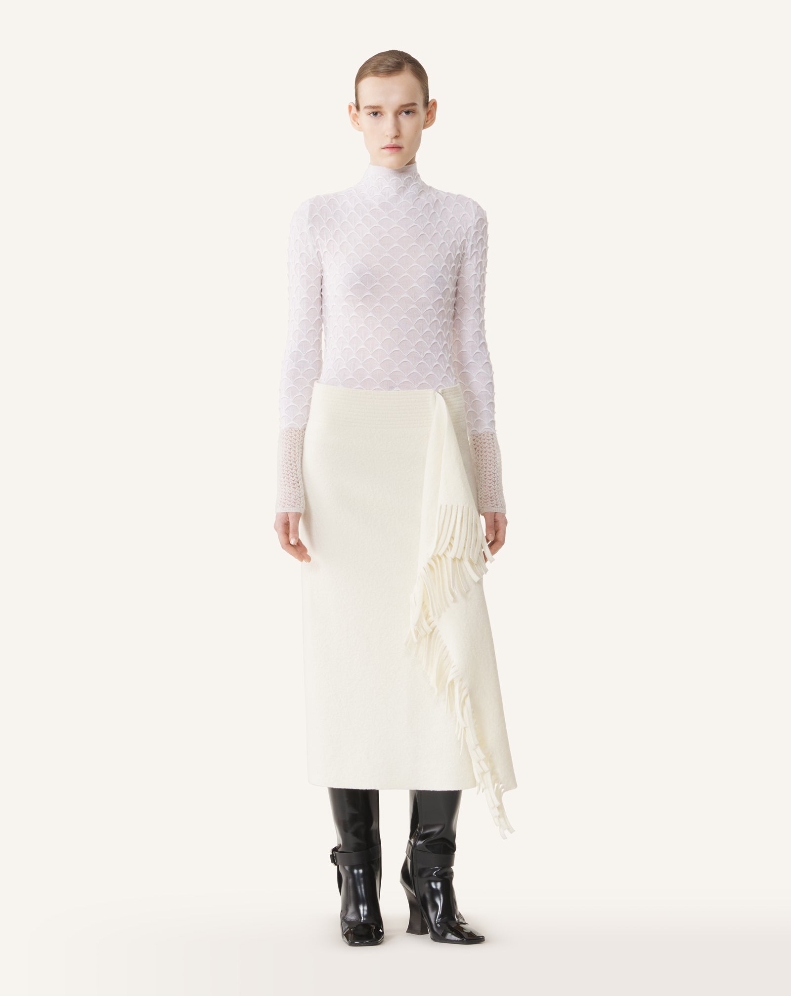 WHITE  HIGH-NECK TOP IN WOOL AND MOHAIR