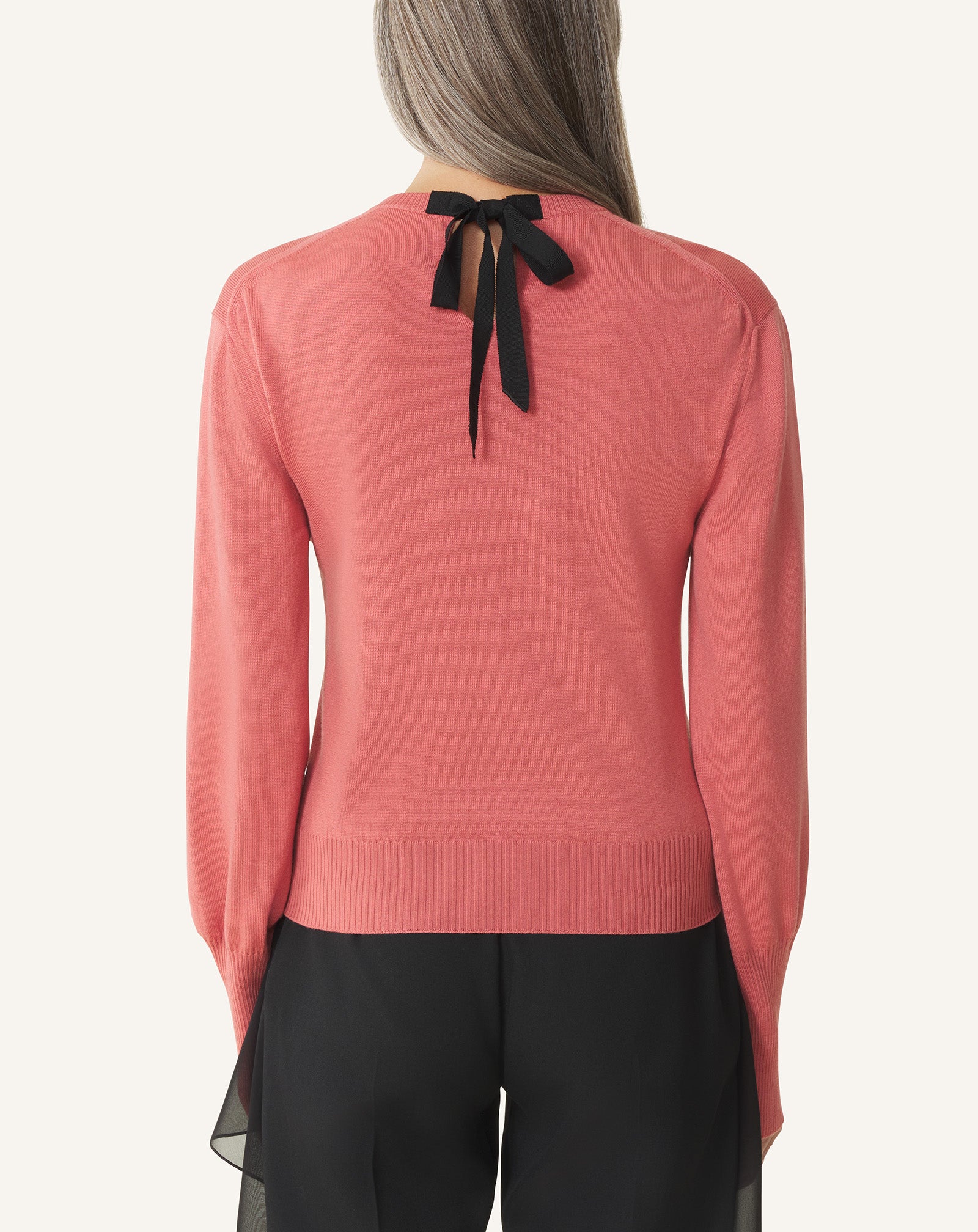 PINK WOOL SWEATER WITH GROS GRAIN DETAIL