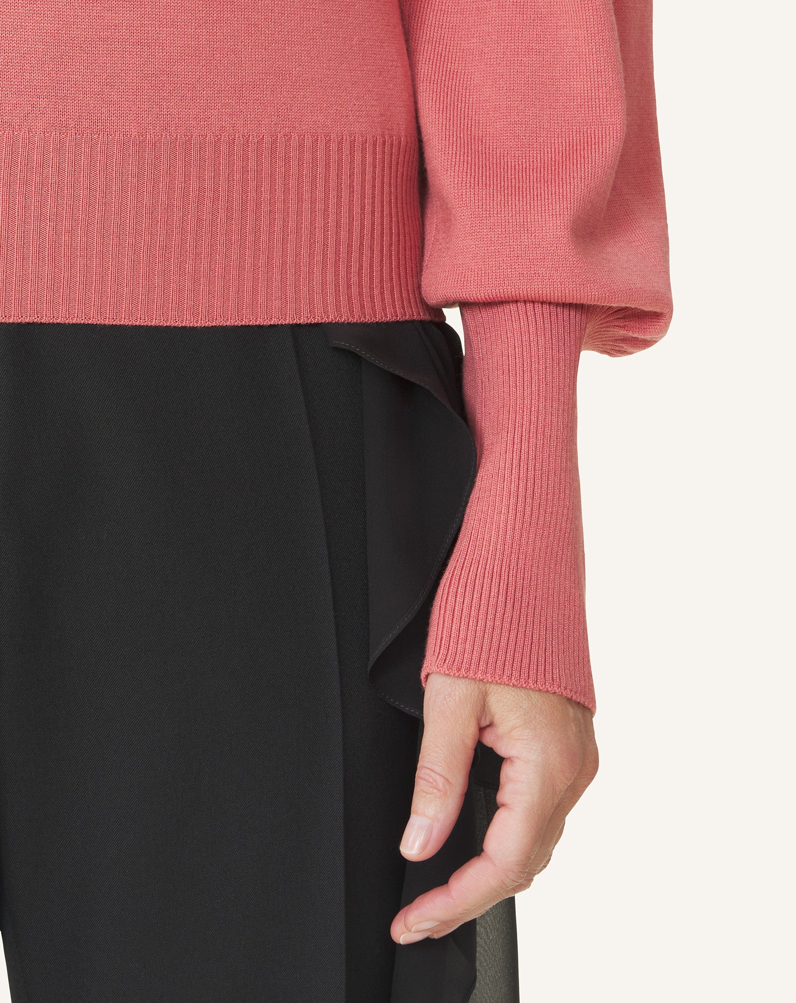 PINK WOOL SWEATER WITH GROS GRAIN DETAIL