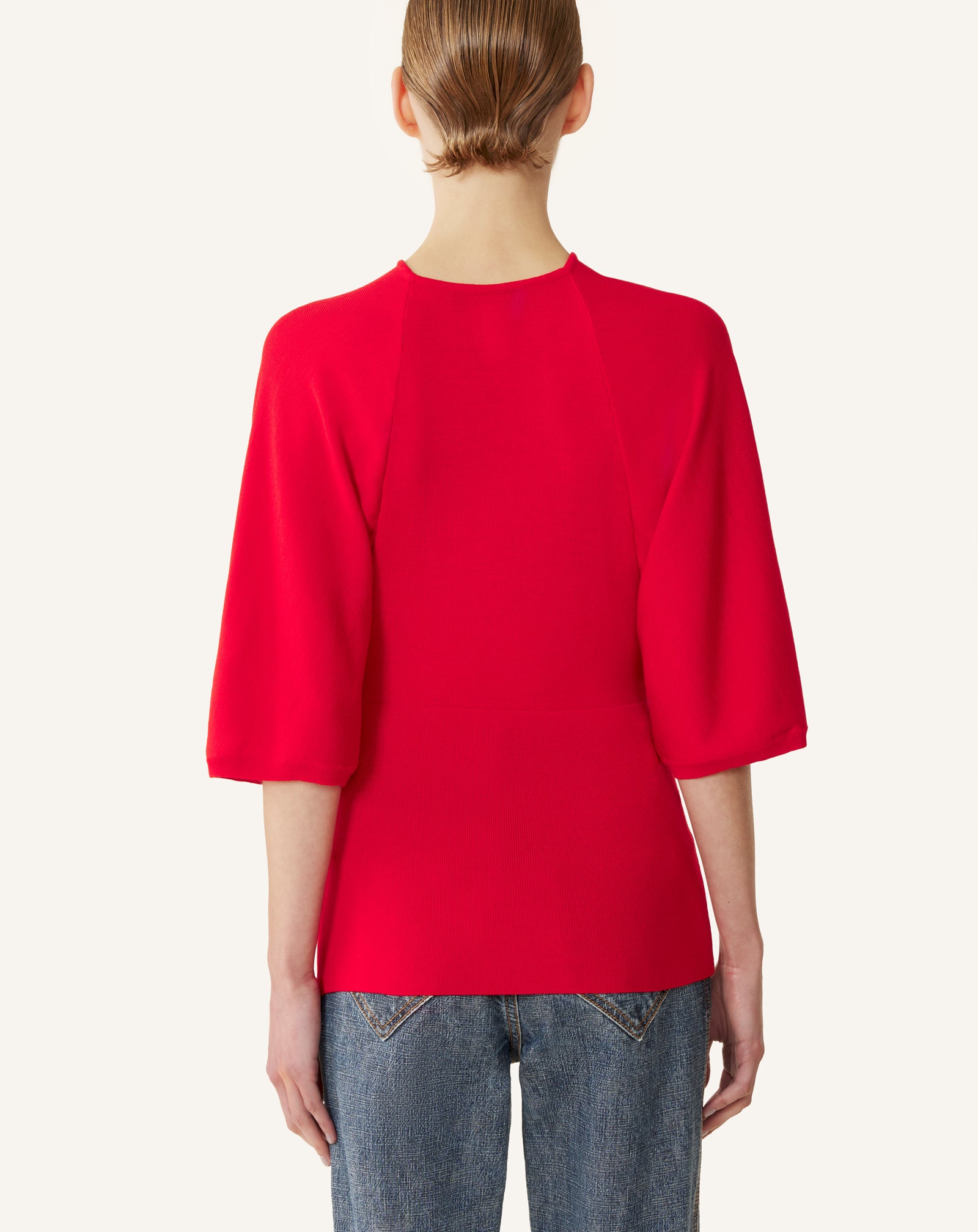 RED MERINO WOOL SWEATER WITH BOW DETAIL