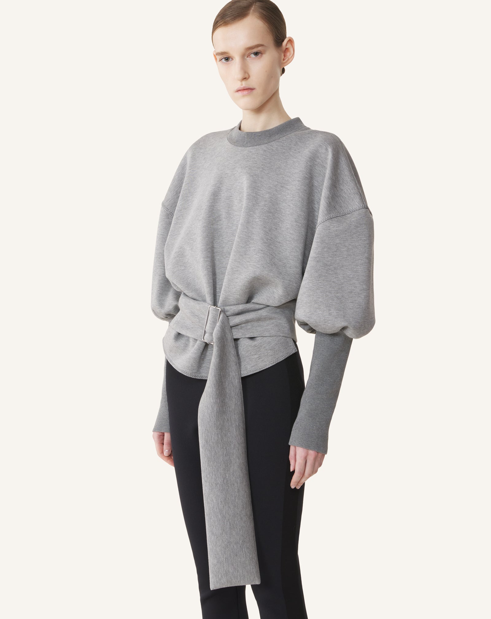 GREY BELTED SWEATSHIRT IN DOUBLE-FACED JERSEY