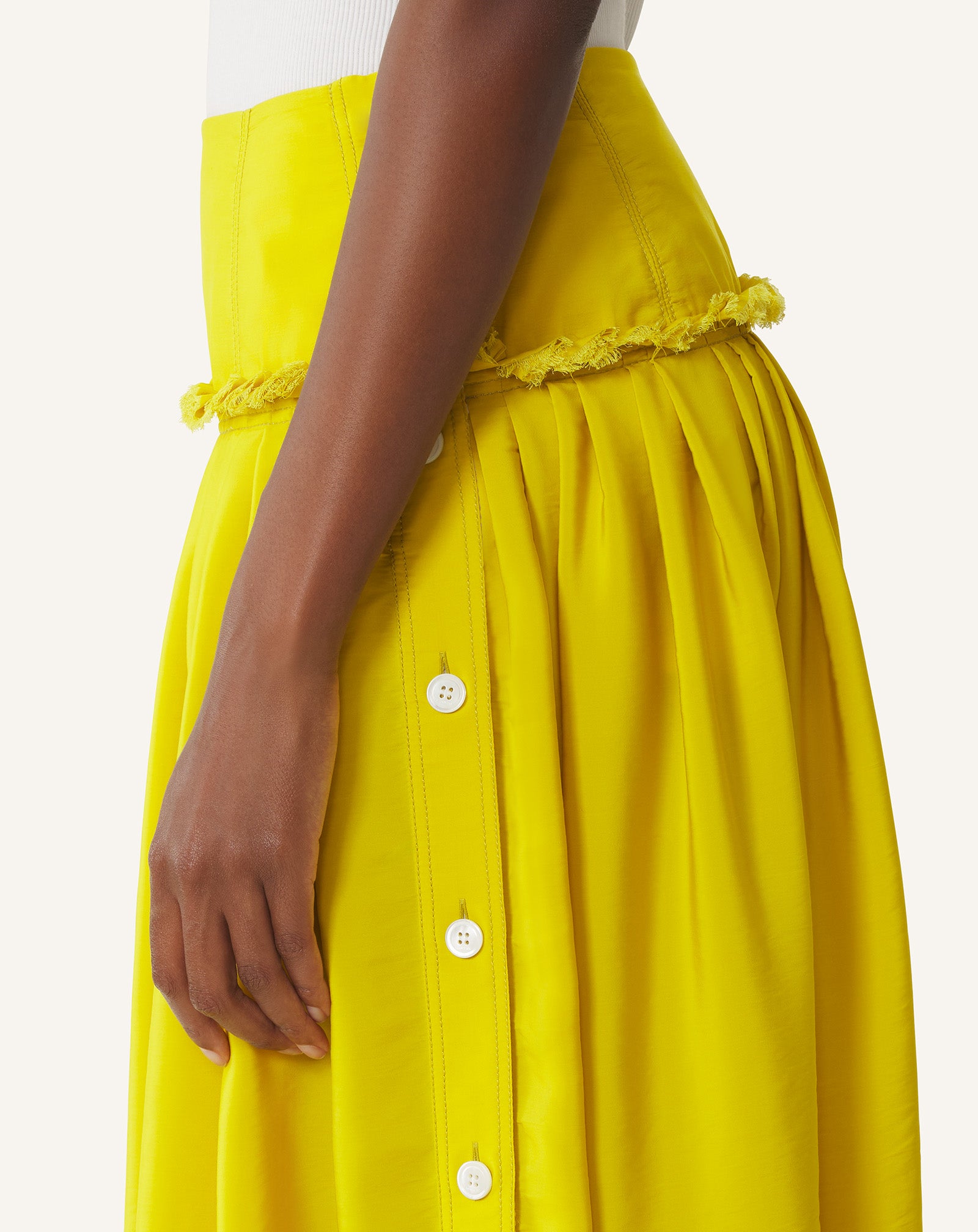 YELLOW BASQUE SKIRT IN CHARMEUSE