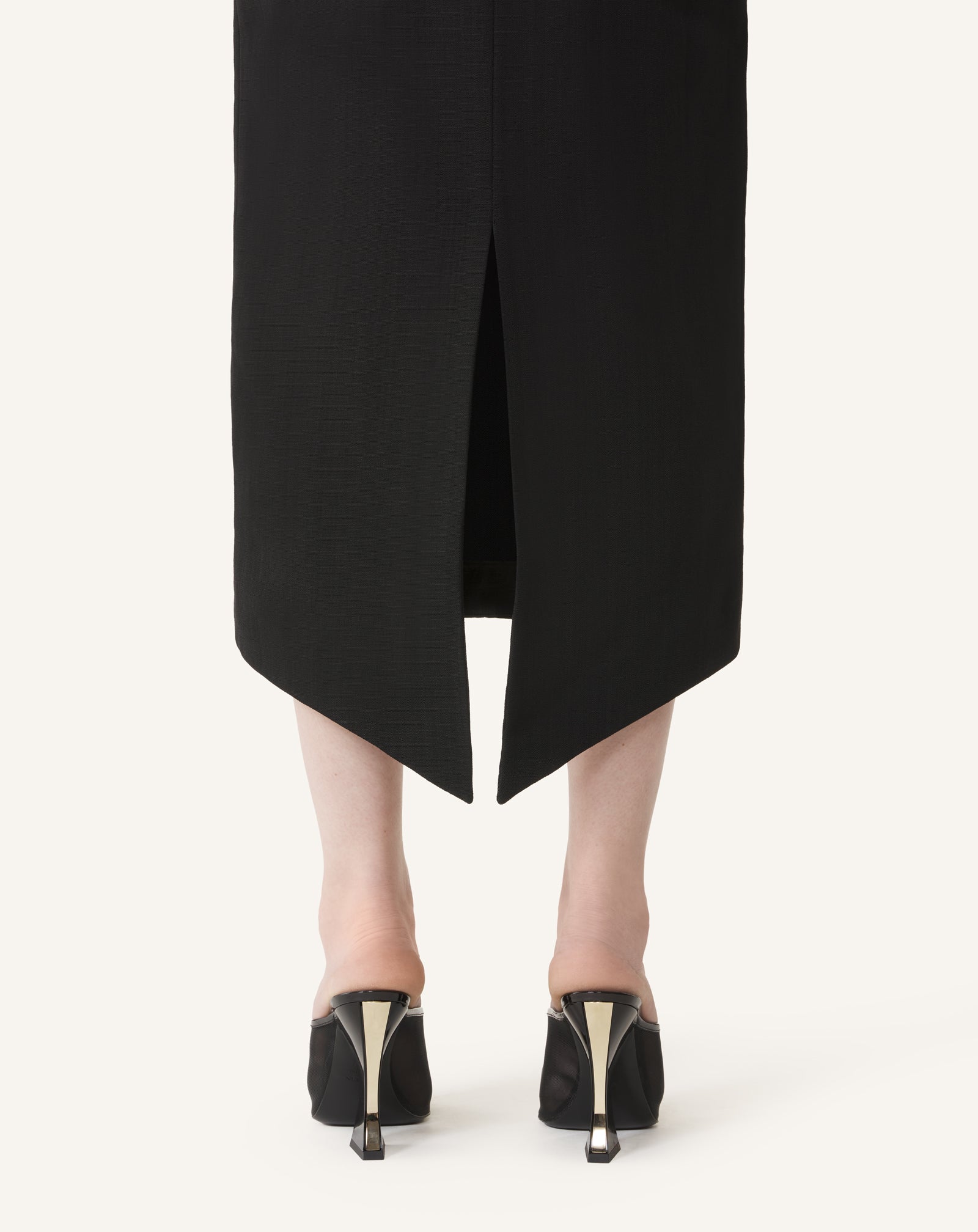 BLACK ASYMMETRICAL MIDI SKIRT IN SILK AND VISCOSE