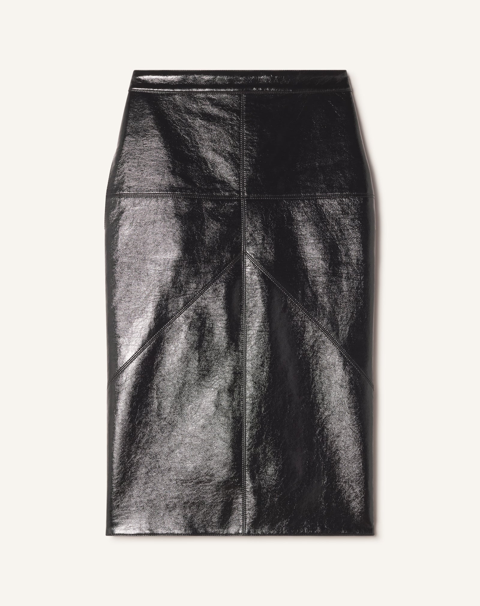 BLACK VINYL STRAIGHT SKIRT WITH CUT-OUTS