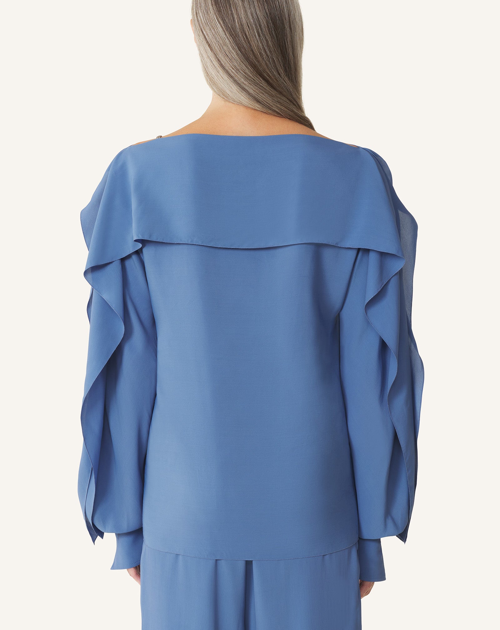 BLUE LONG-SLEEVED TOP IN CREPE DE CHINE