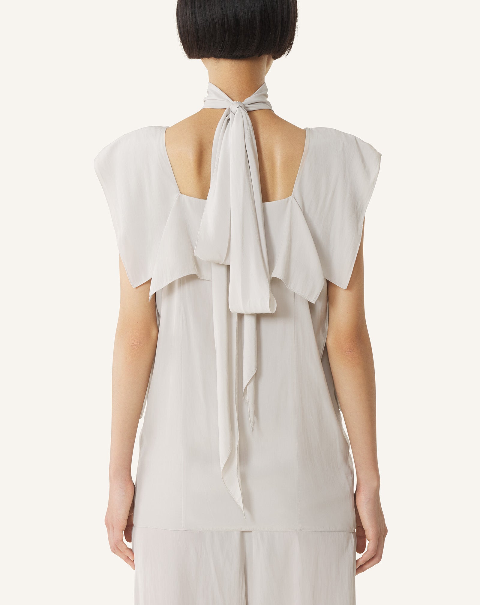 WHITE FRILLED TOP IN CHARMEUSE
