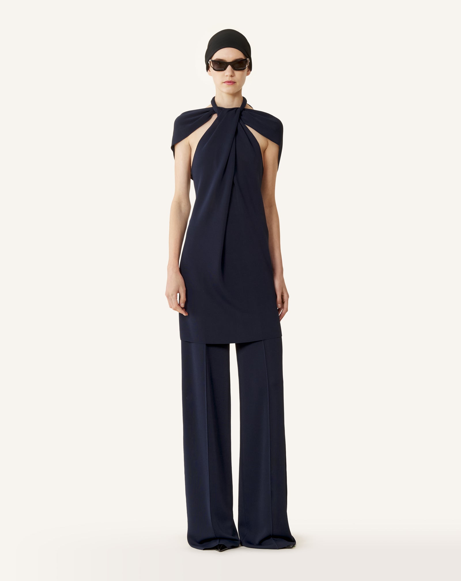BLUE TIE-NECK TOP IN VISCOSE