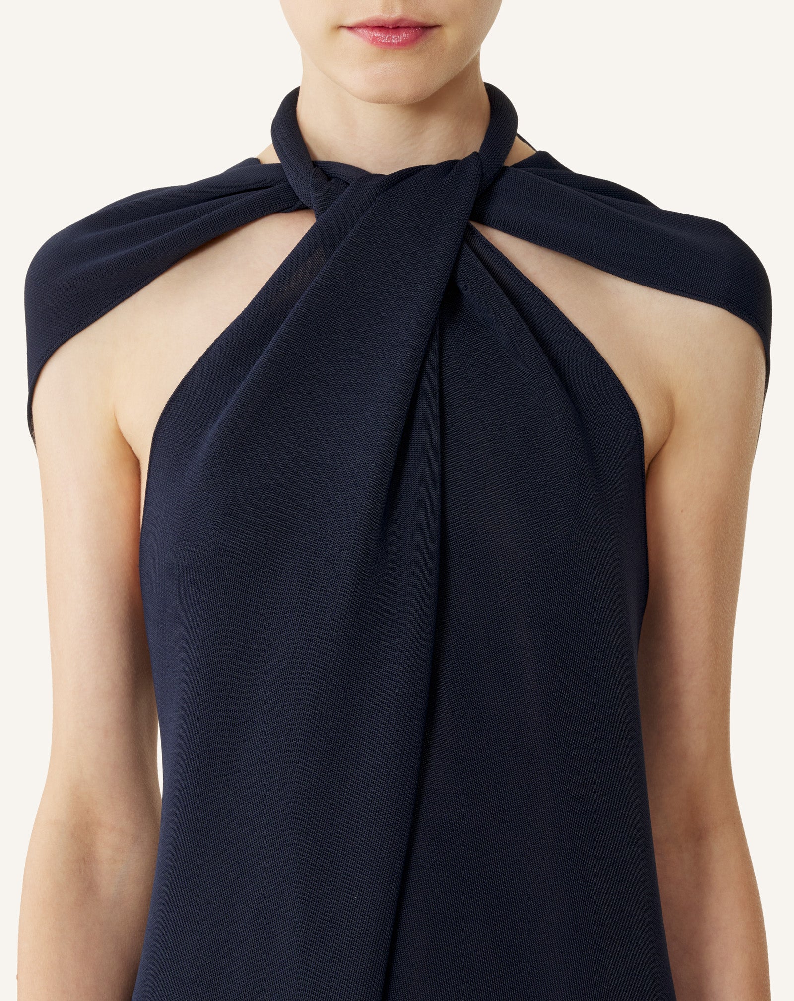 BLUE TIE-NECK TOP IN VISCOSE