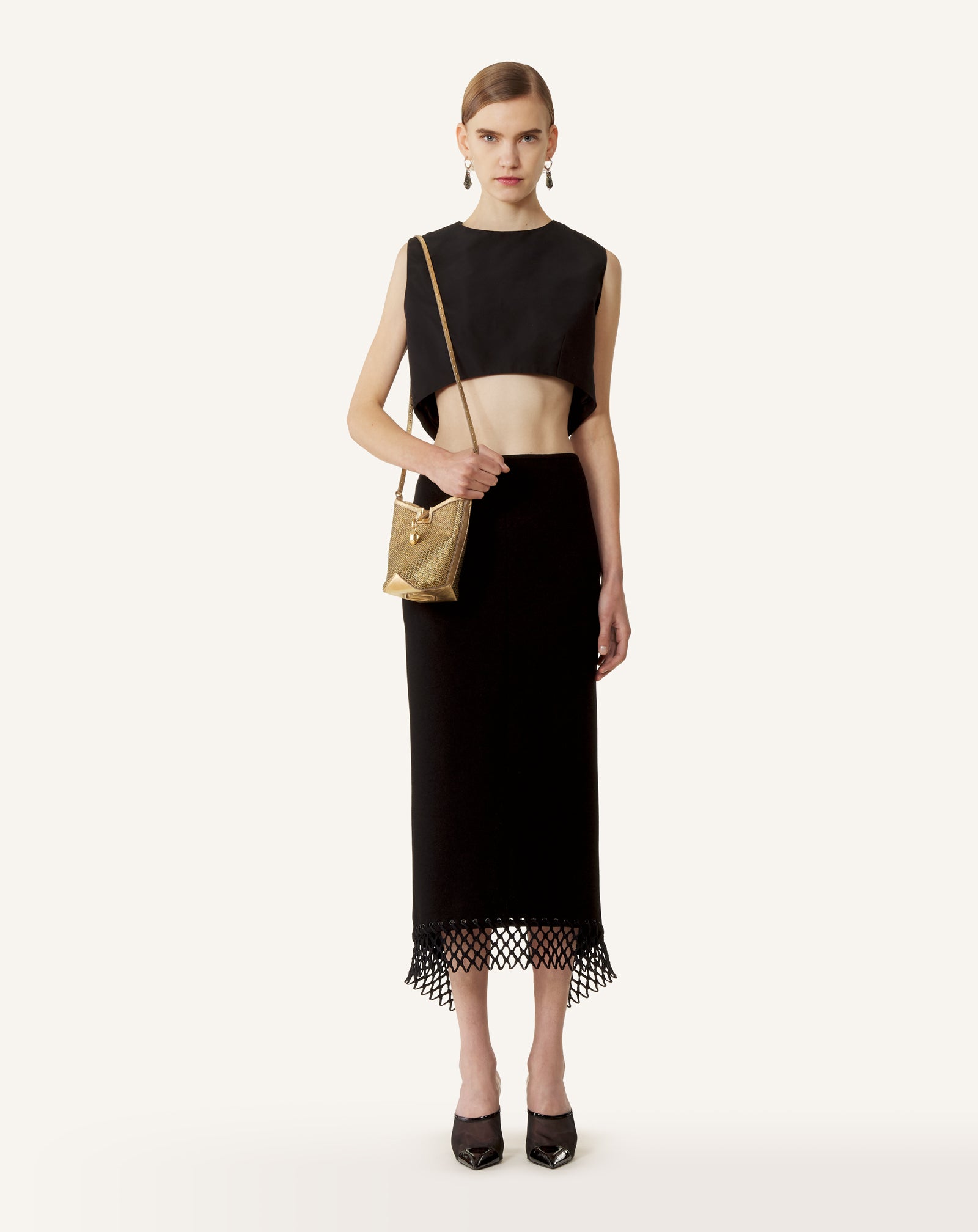 BLACK SILK FAILLE CROPPED TOP
