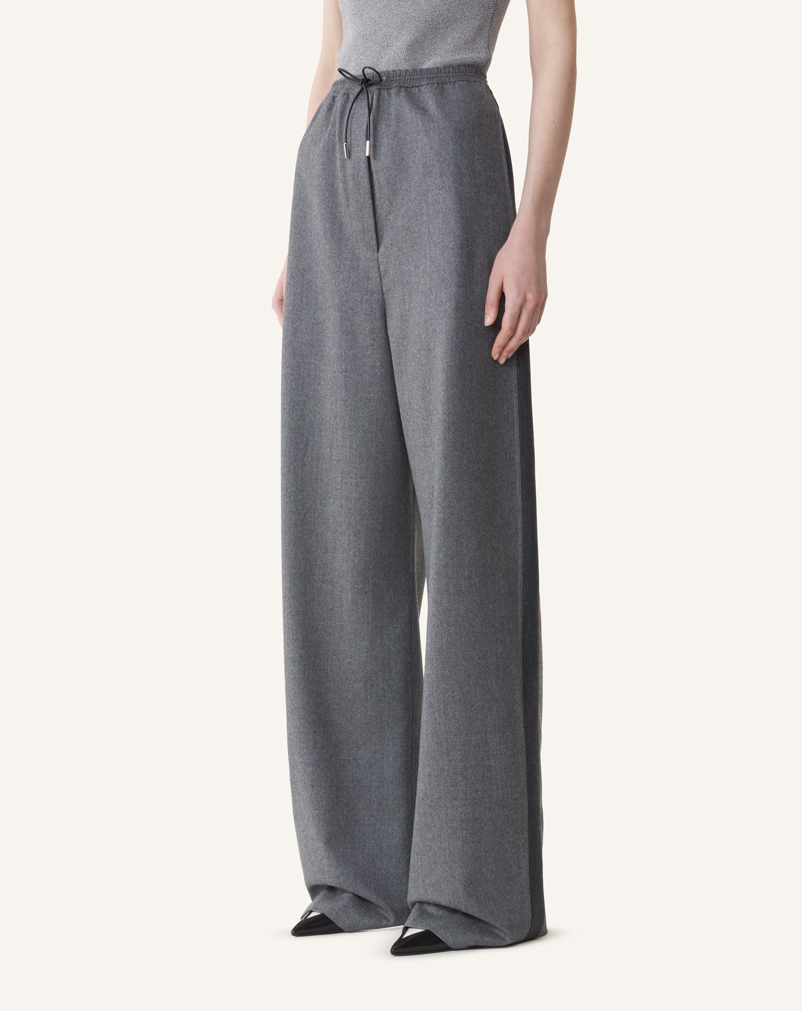 GREY WIDE PANTS IN WOOL FLANNEL