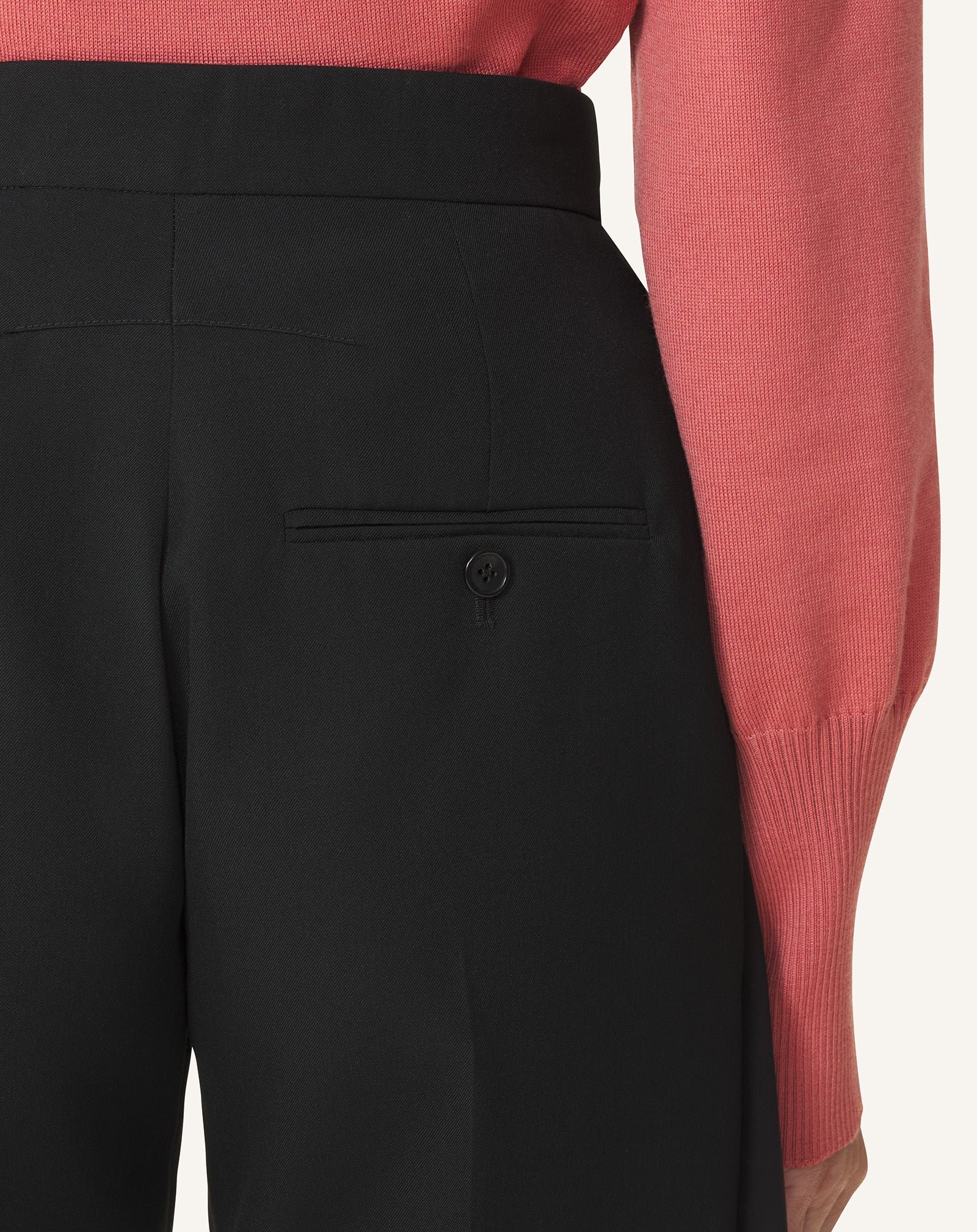 BLACK FRILLED WOOL PANTS