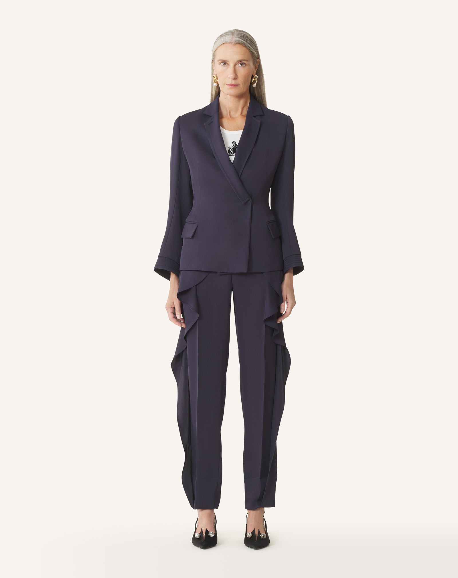 FRILLED TWILL PANTS