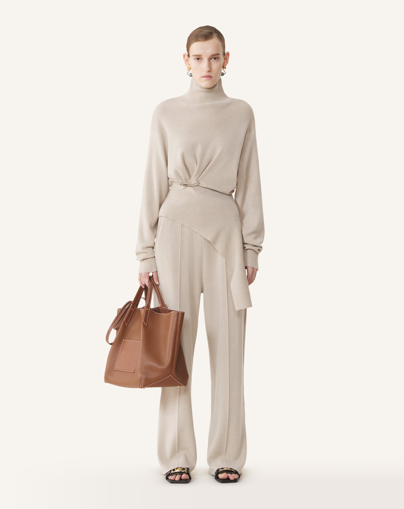 WHITE STRAIGHT-LEG PANTS IN WOOL AND CASHMERE