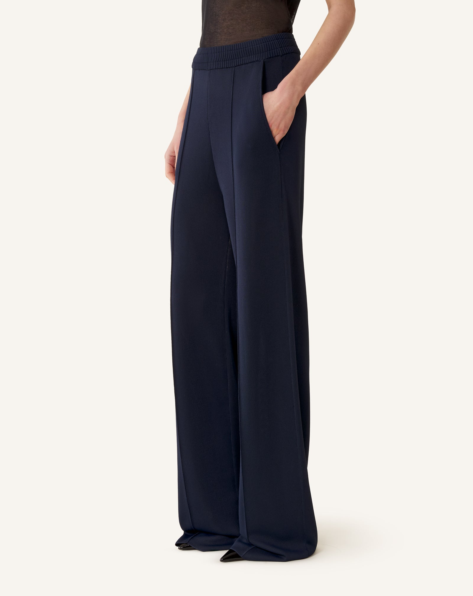 BLUE VISCOSE WIDE-LEG PANTS