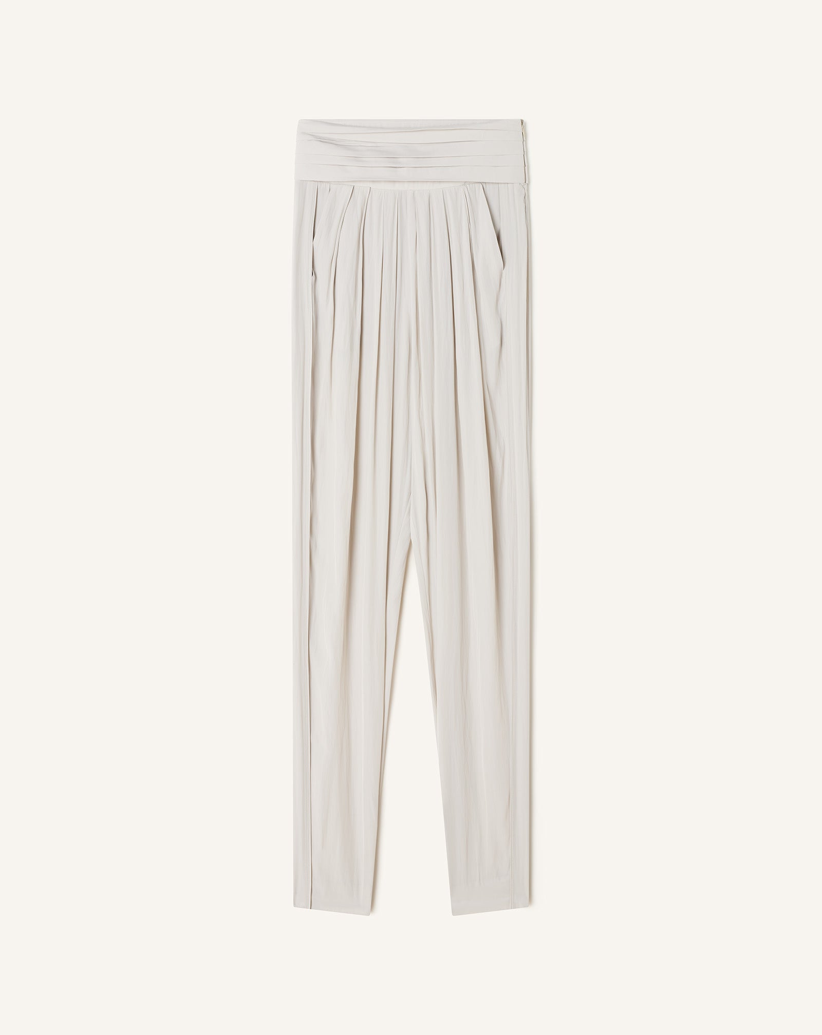 WHITE DRAPED CHARMEUSE PANTS