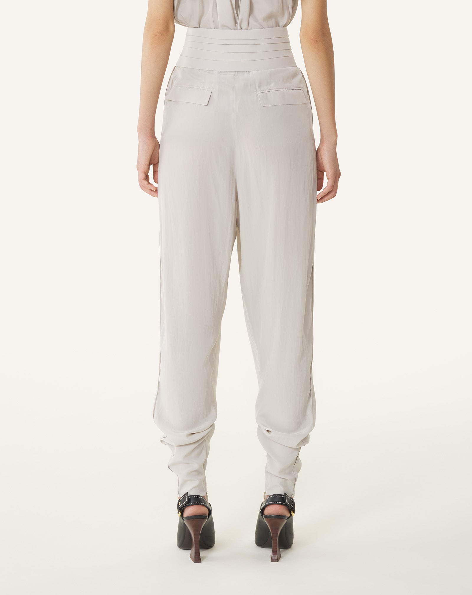 WHITE DRAPED CHARMEUSE PANTS